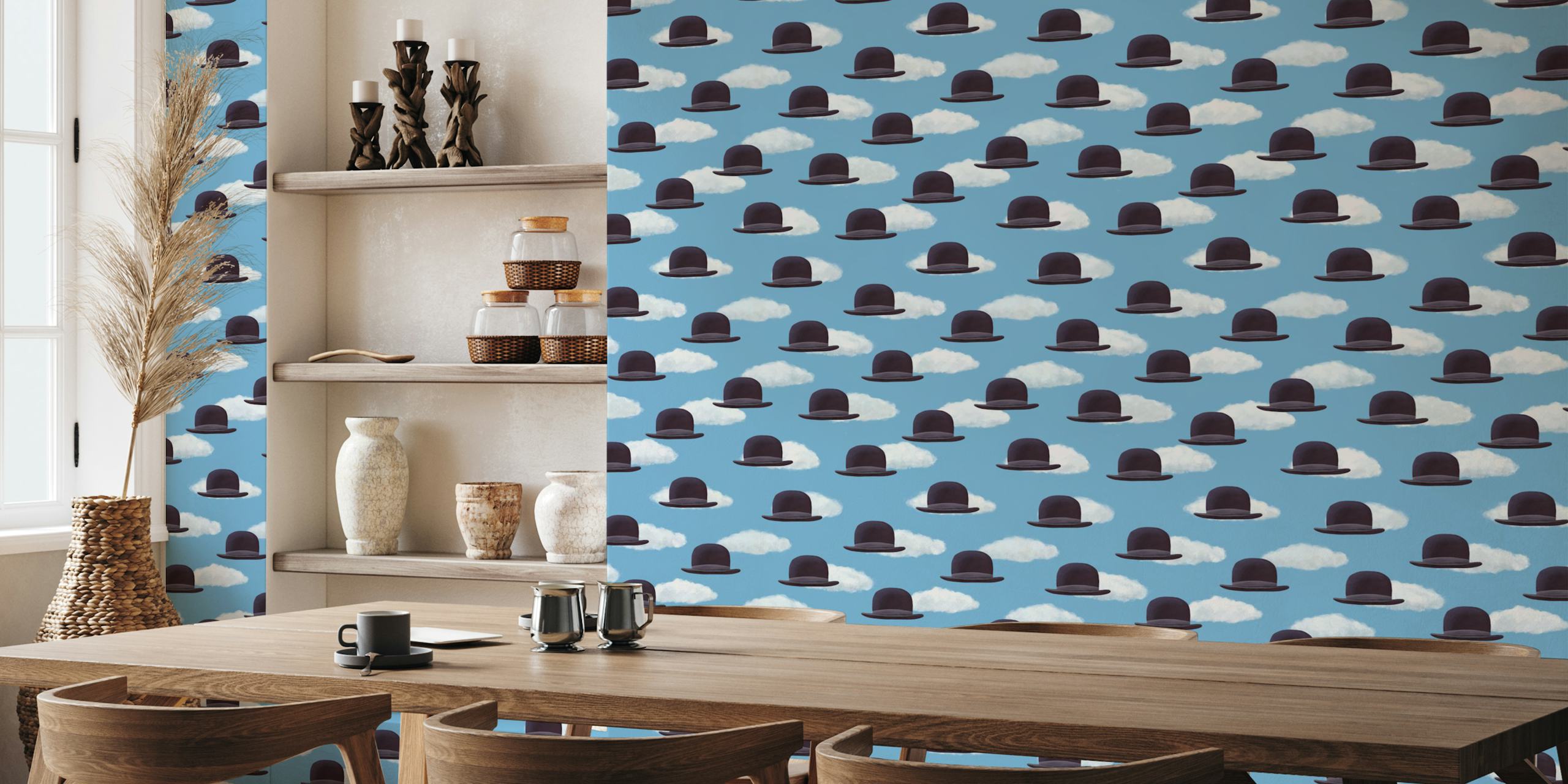 Bowler hats wallpaper design in a room