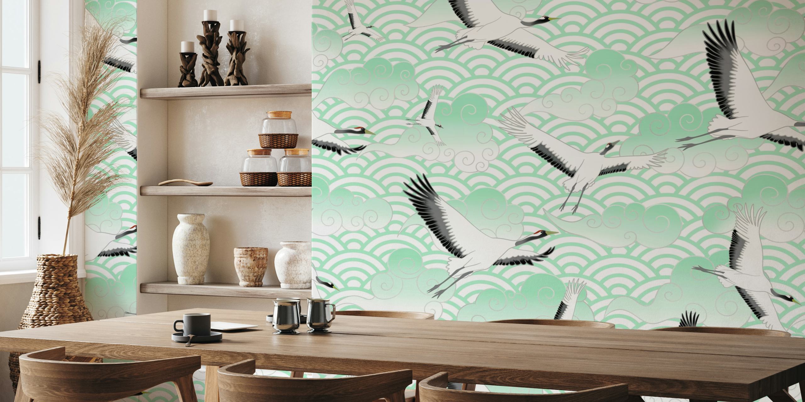 Design av tapet med flygande kranar