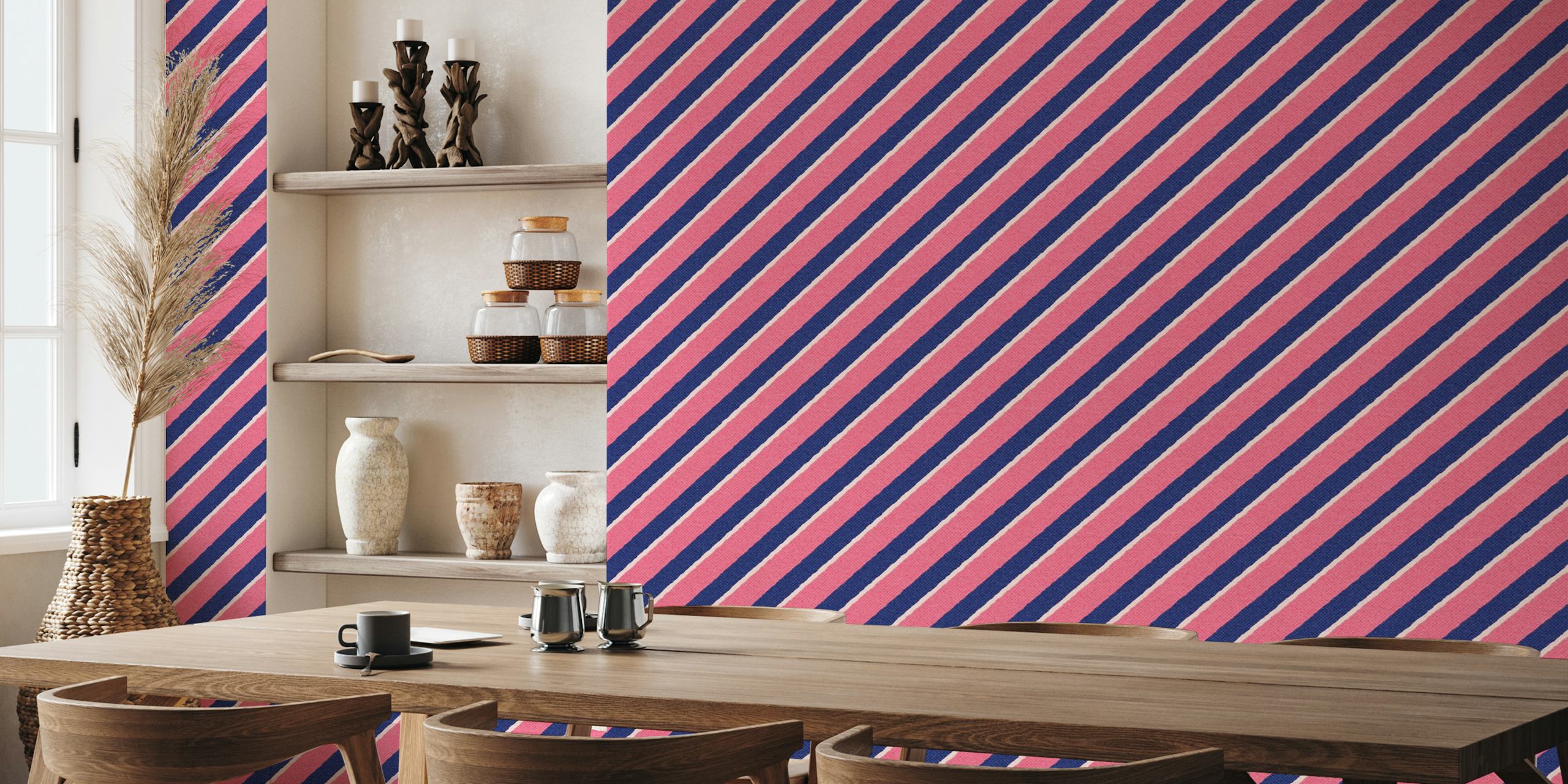Striped wallpaper design in a room setting