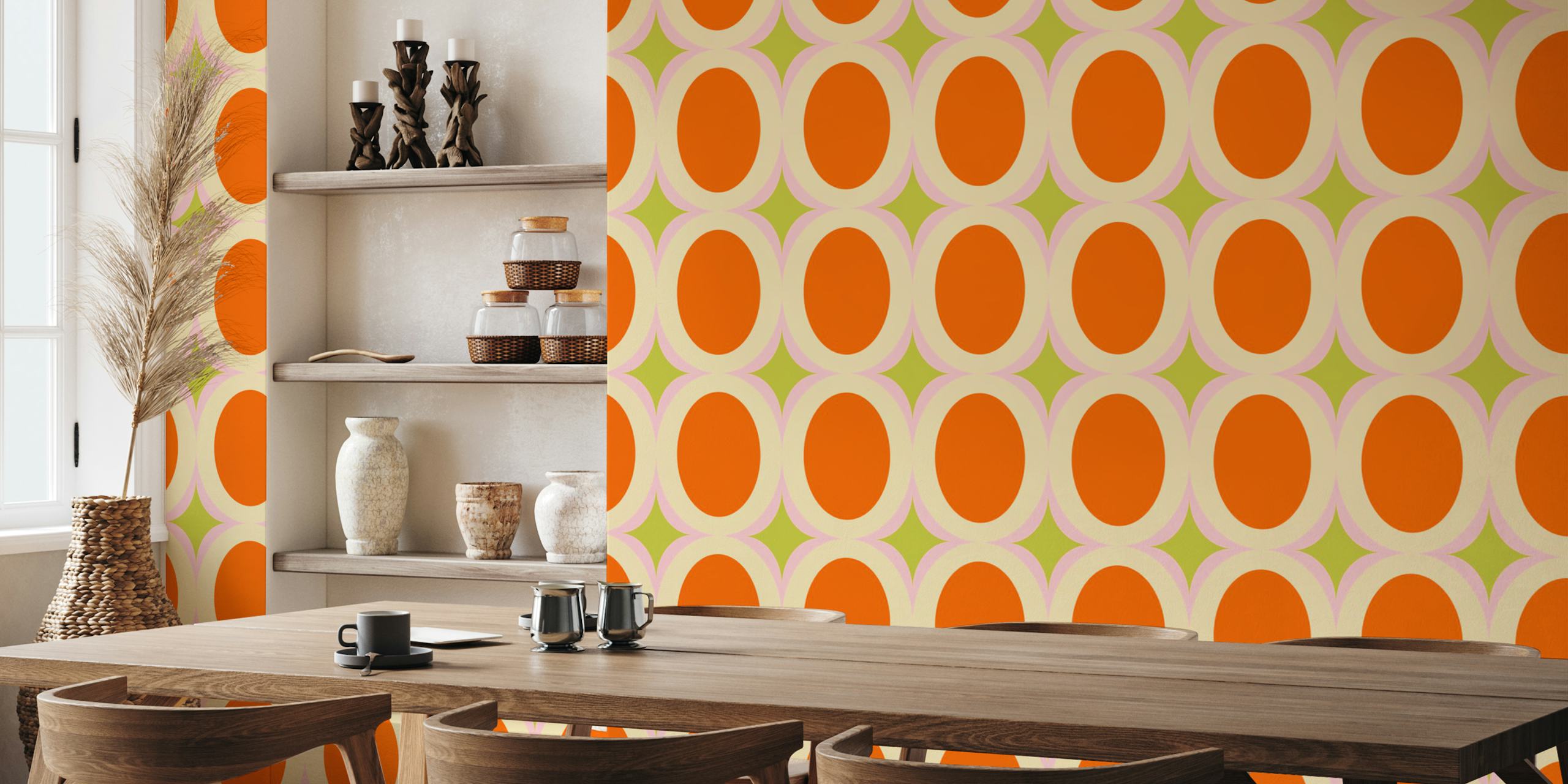 Ταπετσαρία Groovy Starburst Orange Beige σε ένα δωμάτιο