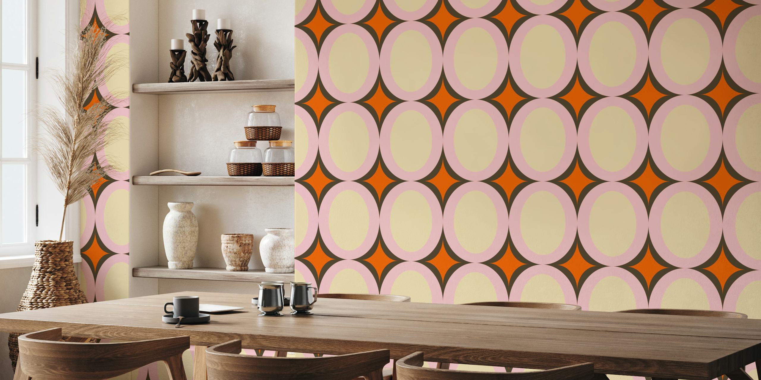 Groovy Starburst Beige Pink wallpaper in a room