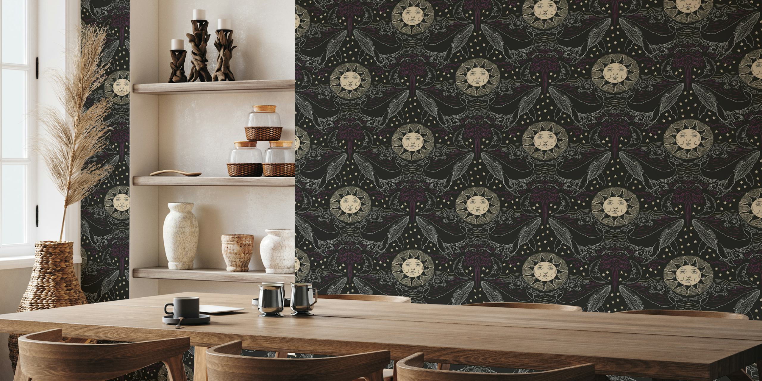 Whales in a mysterious sky wallpaper design