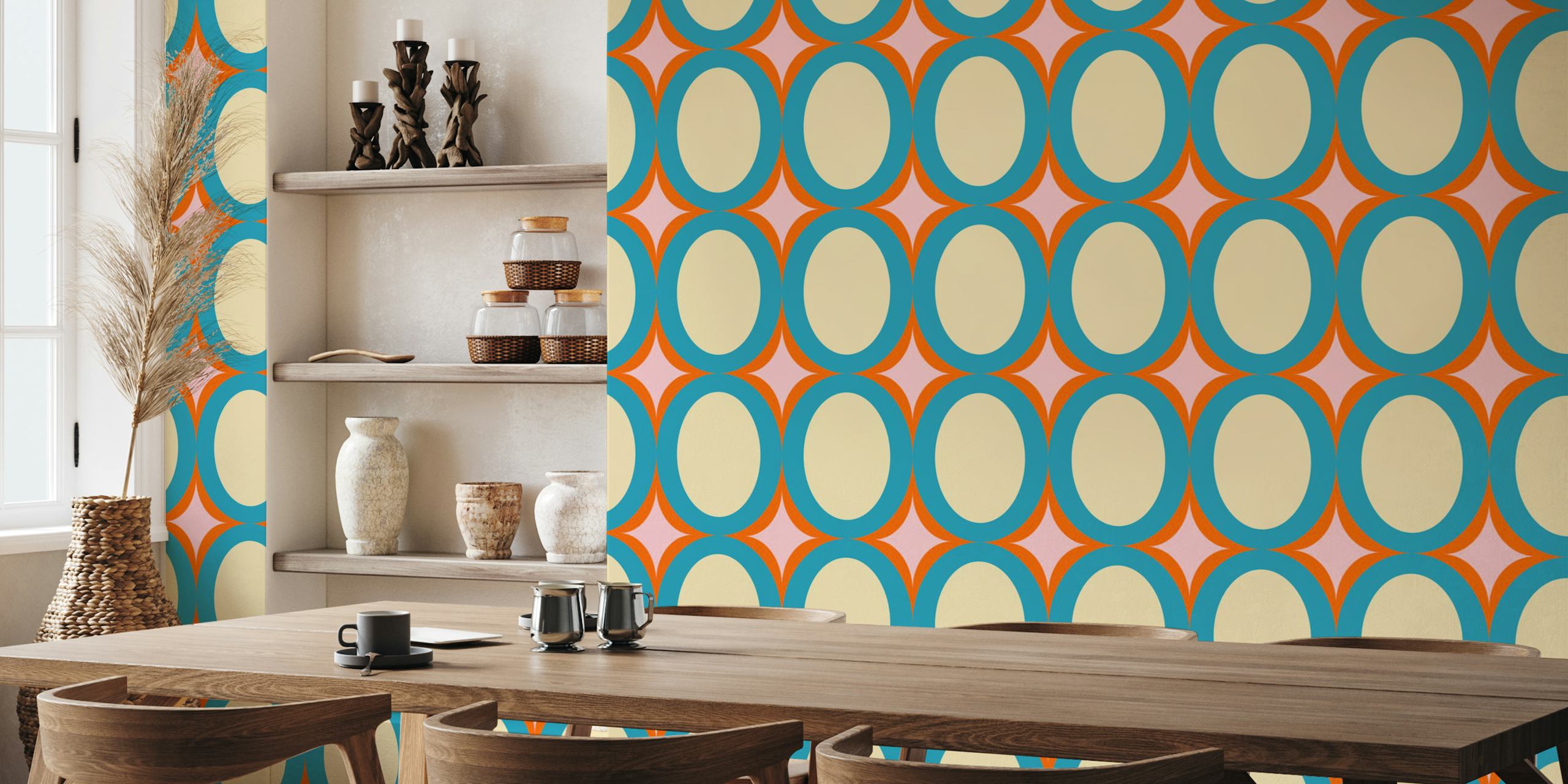 Tapeta Groovy Starburst Blue Beige u sobi