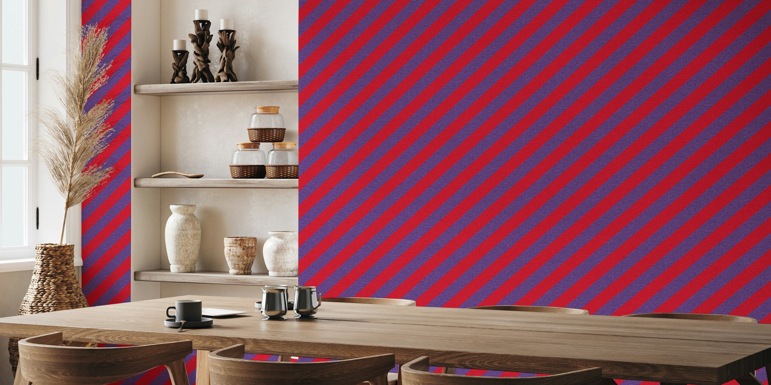 Red and purple diagonal striped wallpaper
