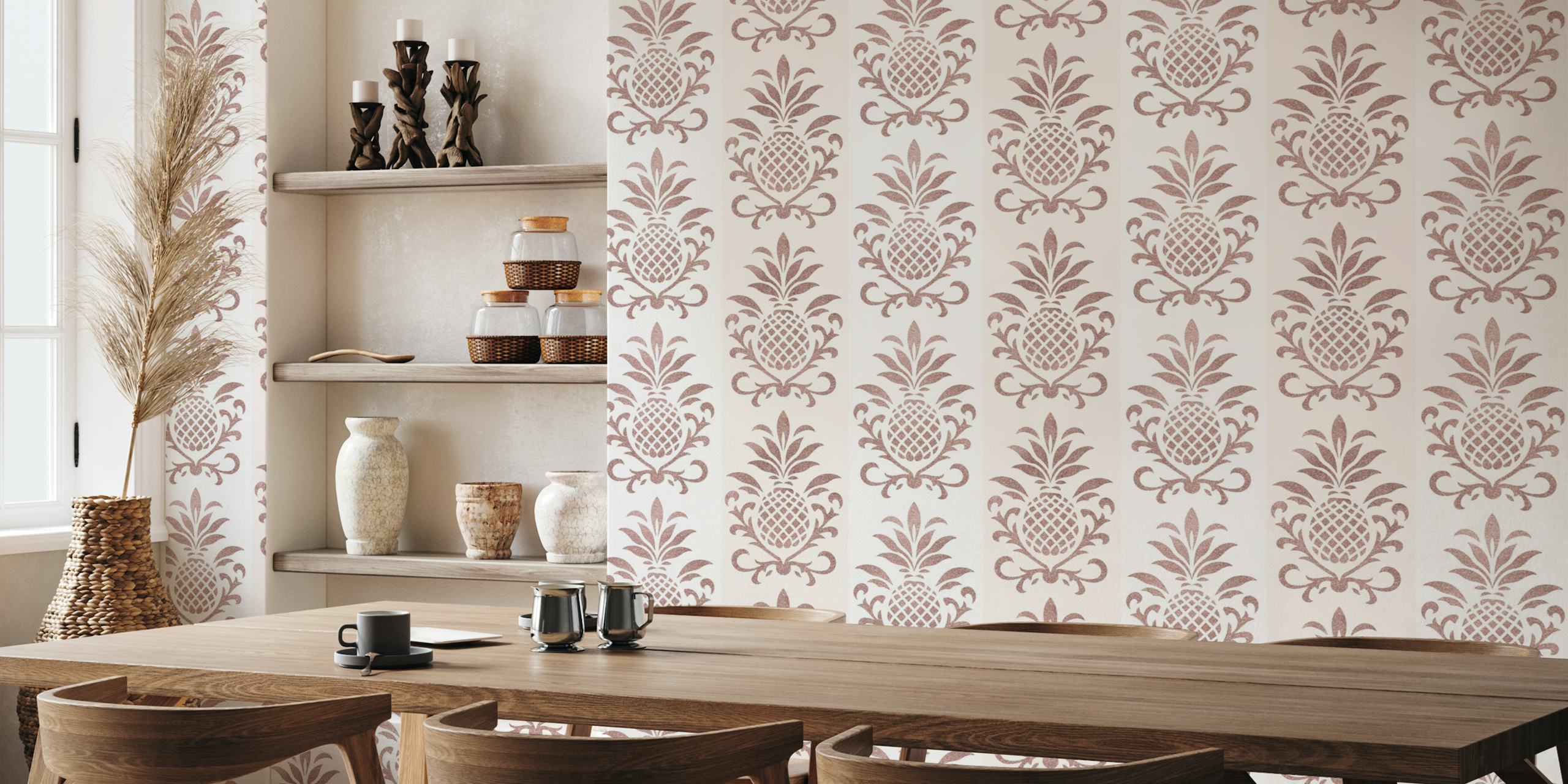 Elegant pineapple stripes wallpaper in rose gold
