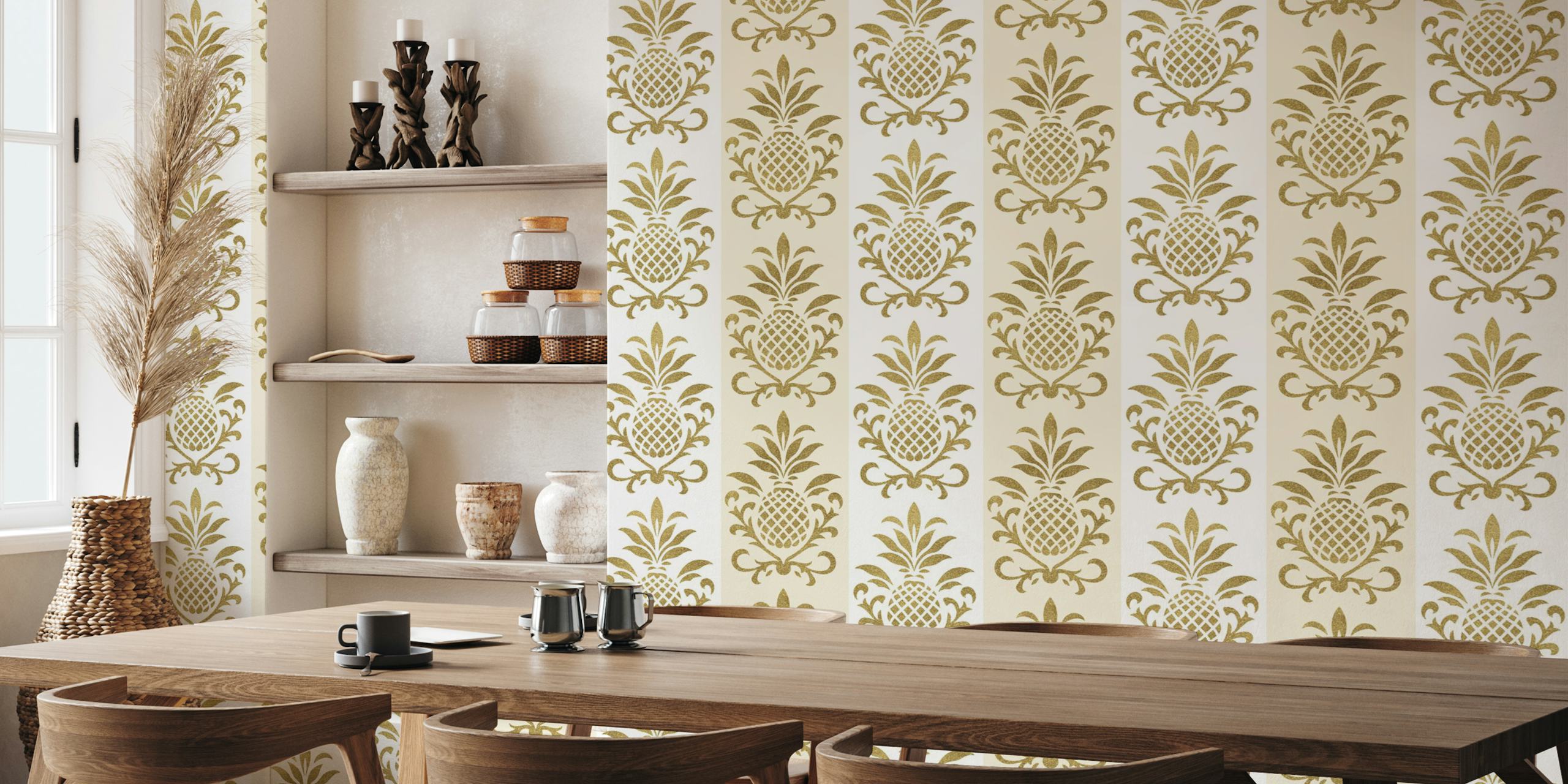 Ταπετσαρία Elegant Pineapple Stripes Gold σε ένα δωμάτιο