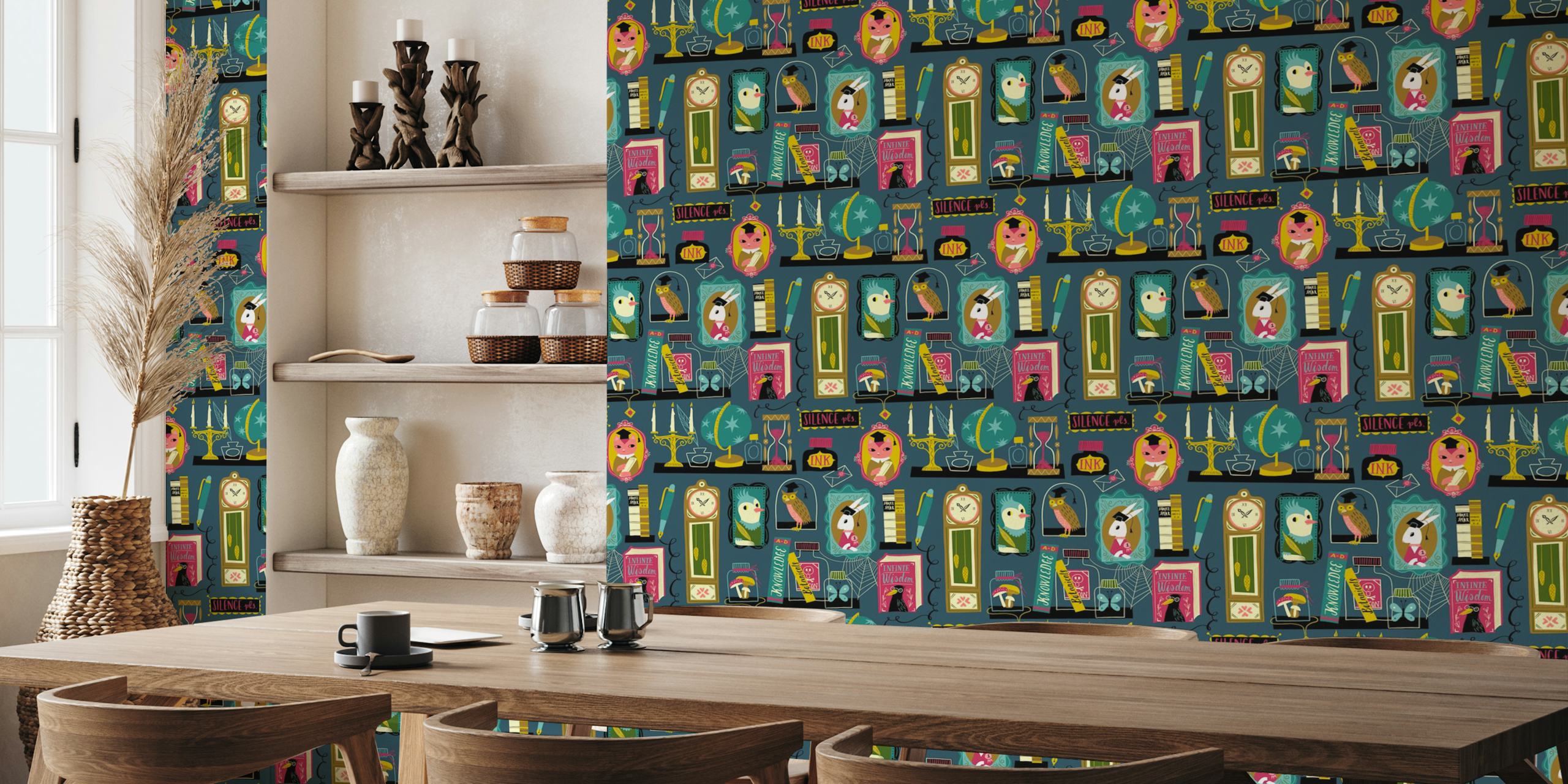Dark academia portrait wallpaper in una stanza elegante