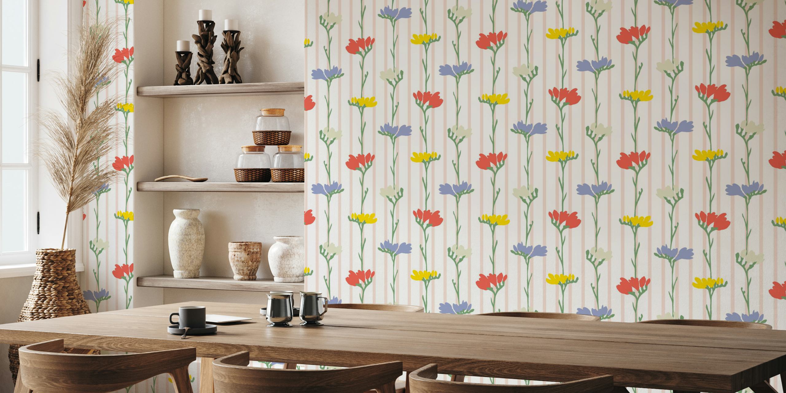 Ταπετσαρία Colorful Freesias εκτεθειμένη σε ένα δωμάτιο