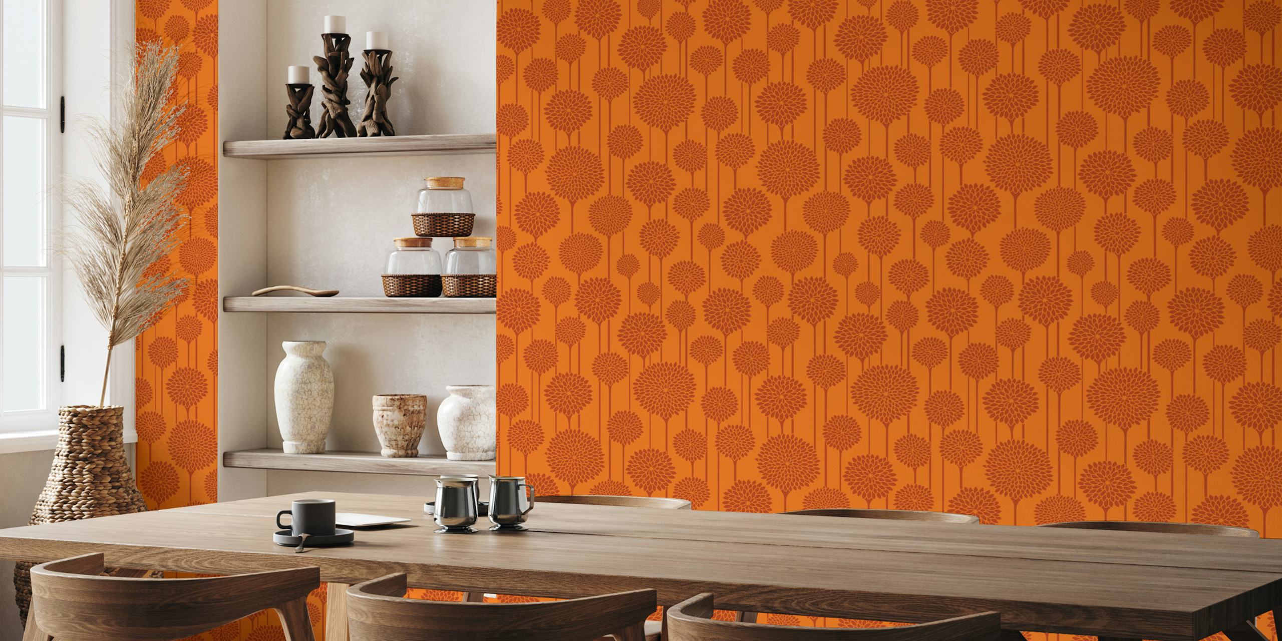 Květinový design tapet v barvě terakoty