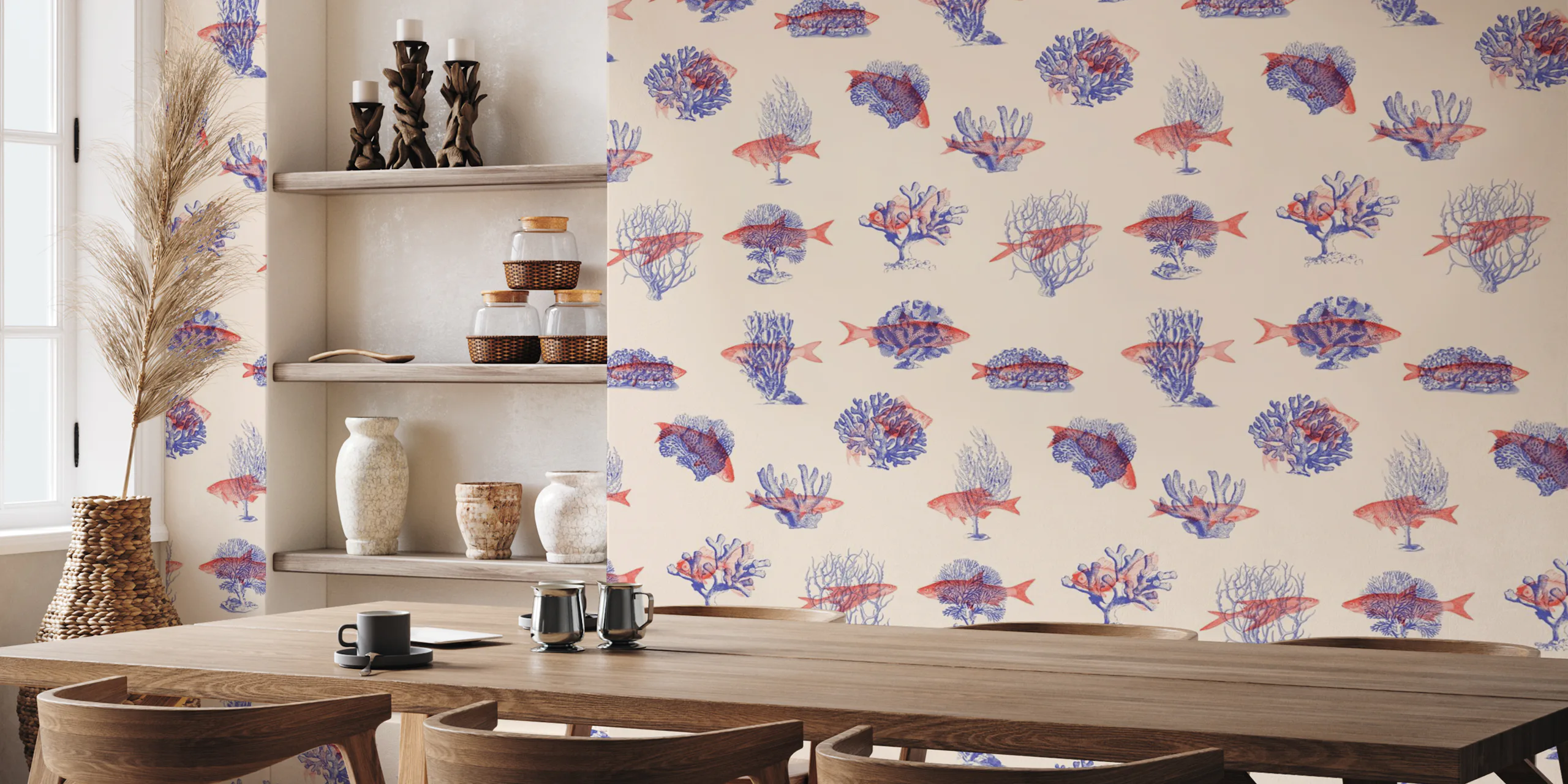 Nautical Fish Pattern Wallpaper for Kids Room