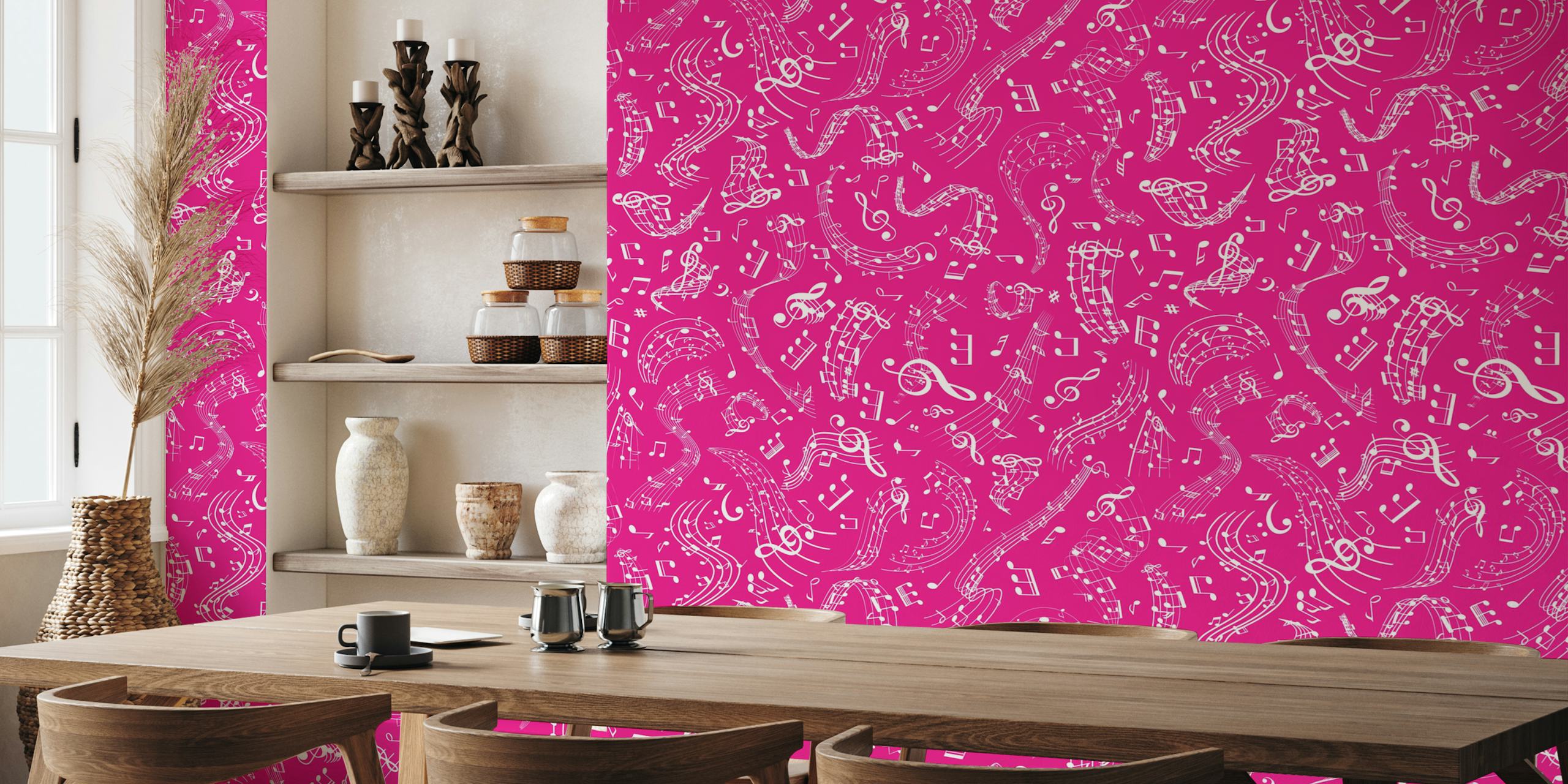 Tapeta Vivid pink music notes u sobi