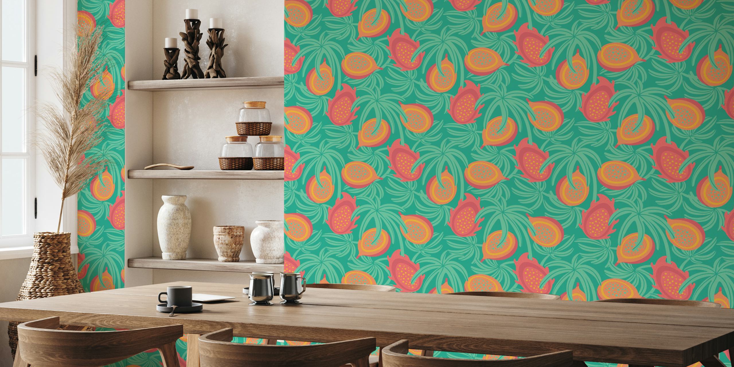 Lilikoi and Dragonfruit wallpaper design in room
