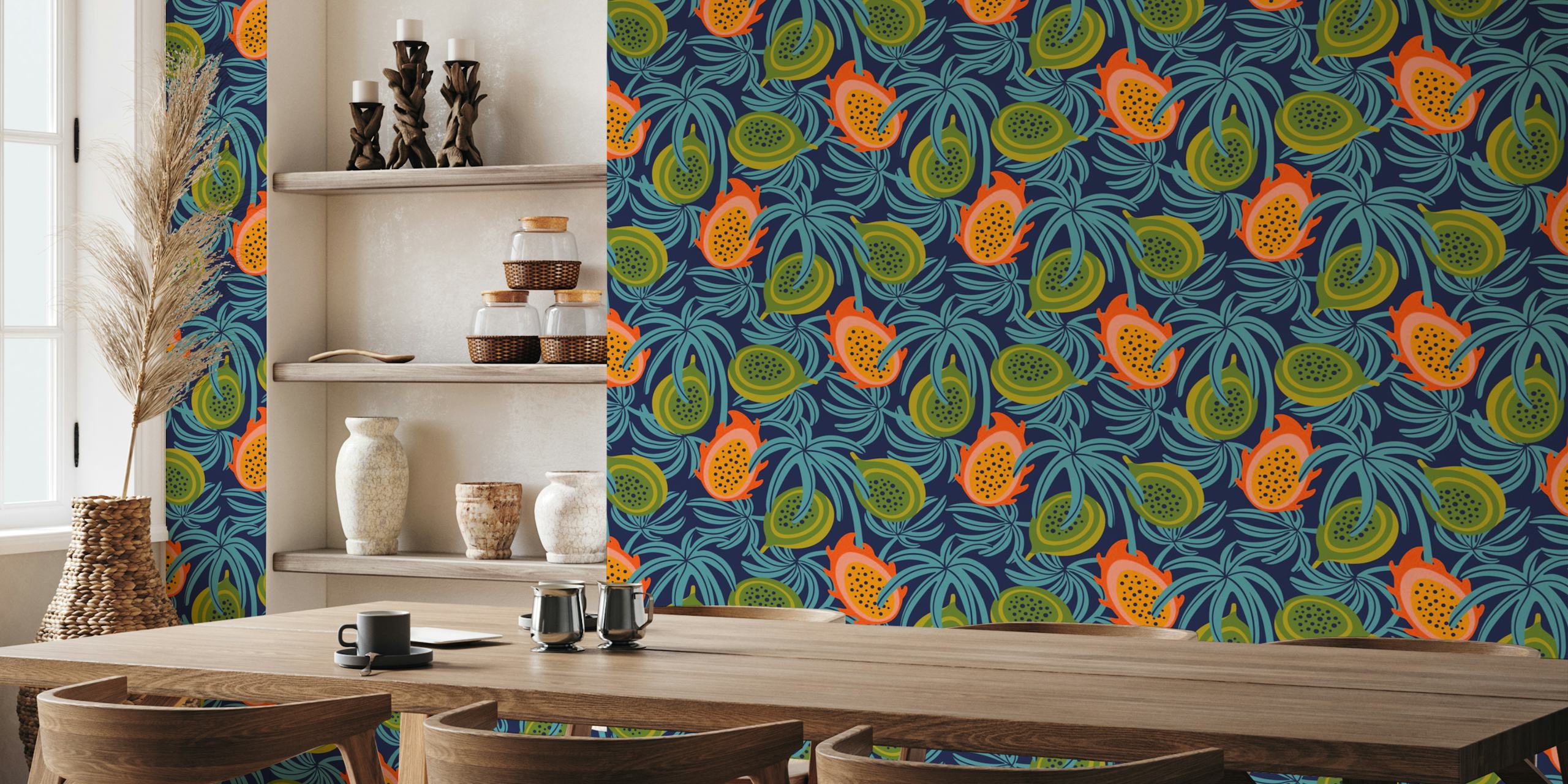 Tropical fruit wallpaper in a room