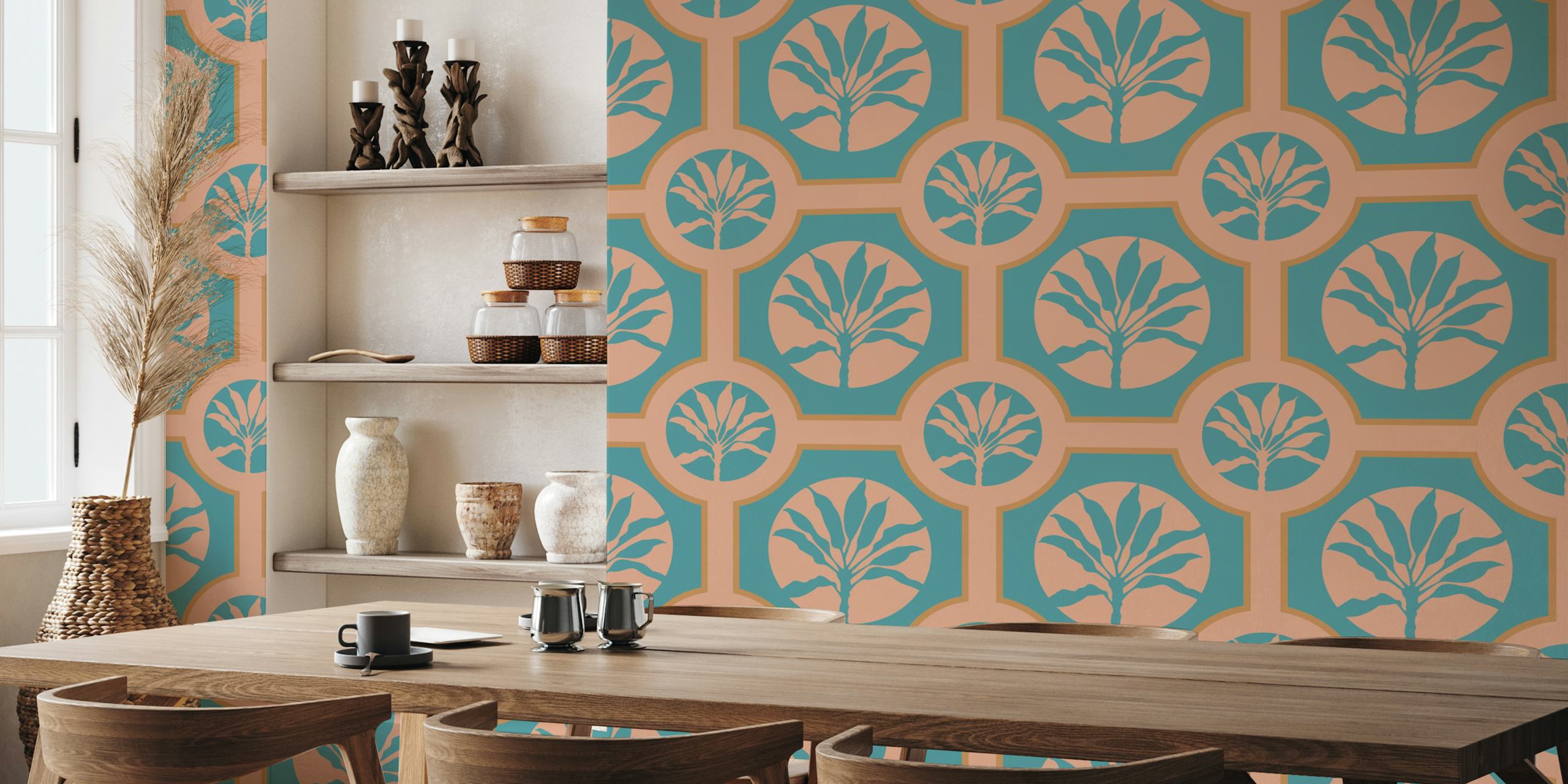 Tropical Ti Plant Tiles Blue Tapeta