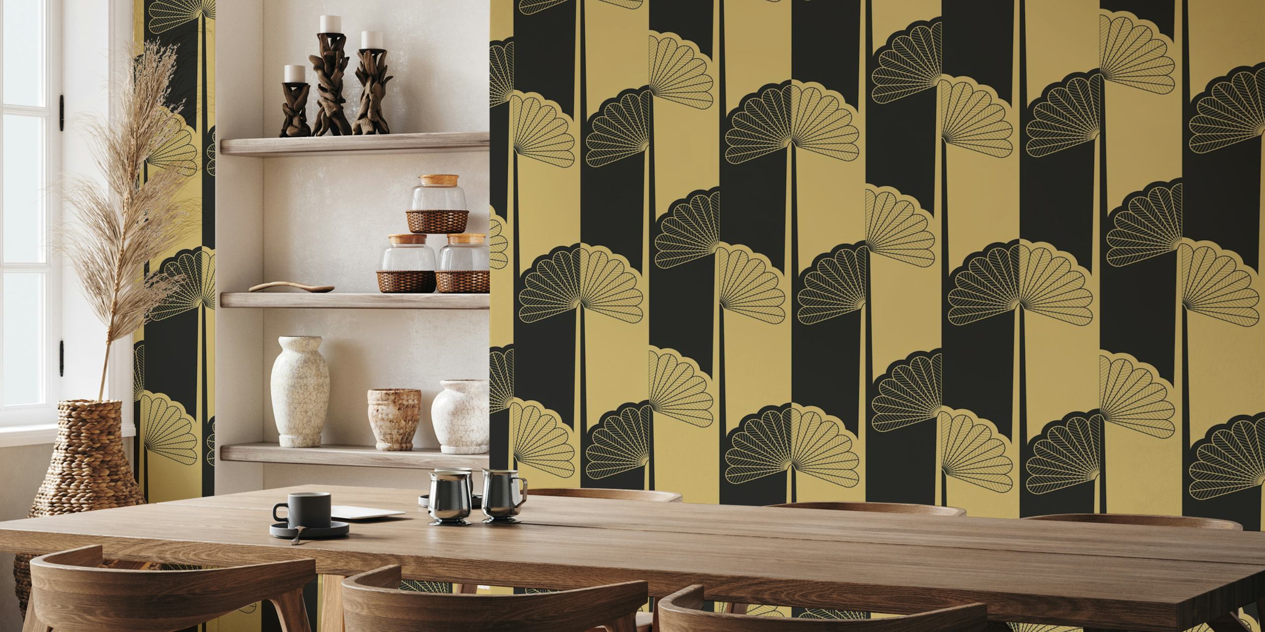 Glamour palm tree stripes behang in een kamer