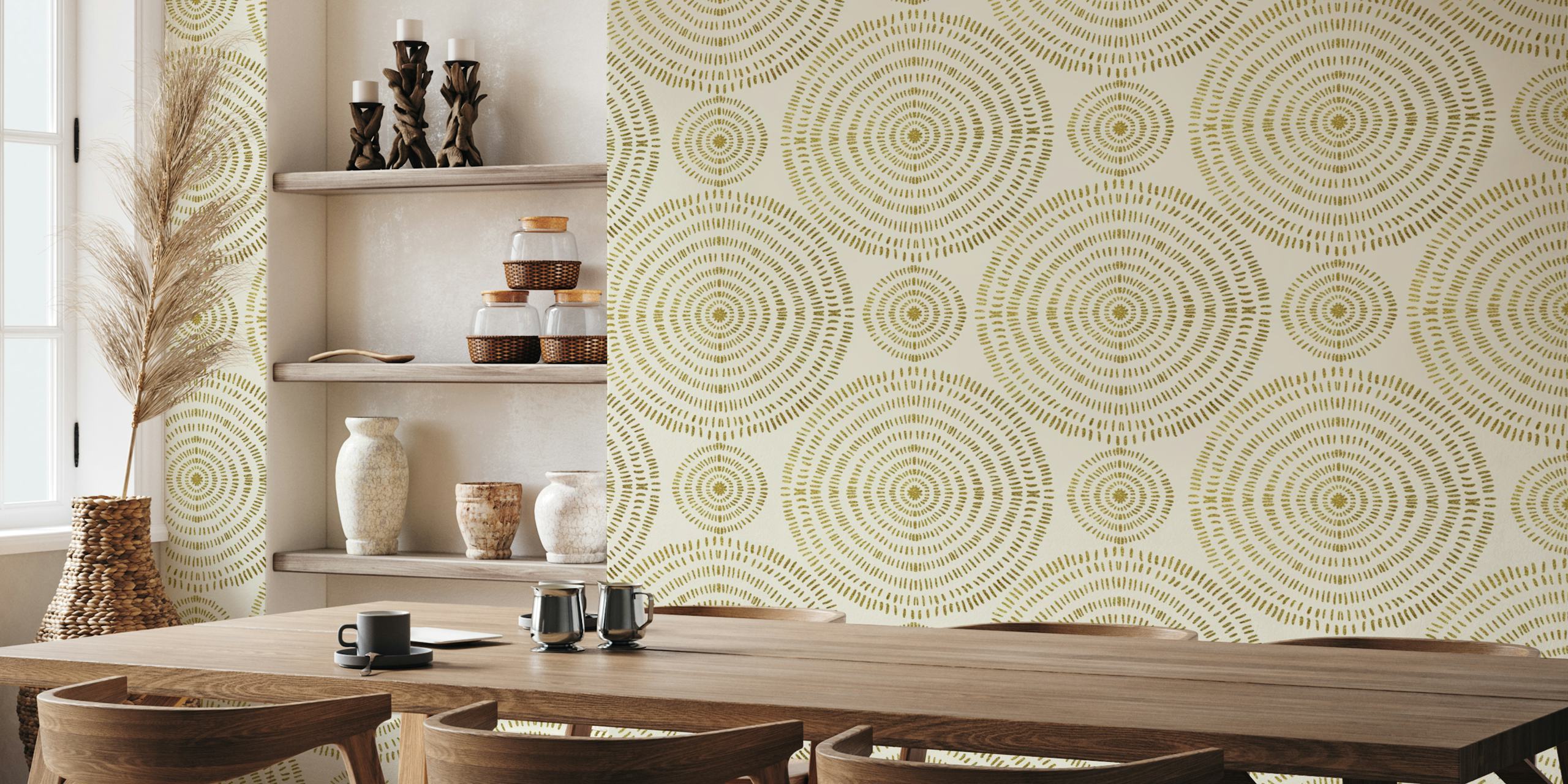Golden Tribal Circular Ornaments tapet i et rom