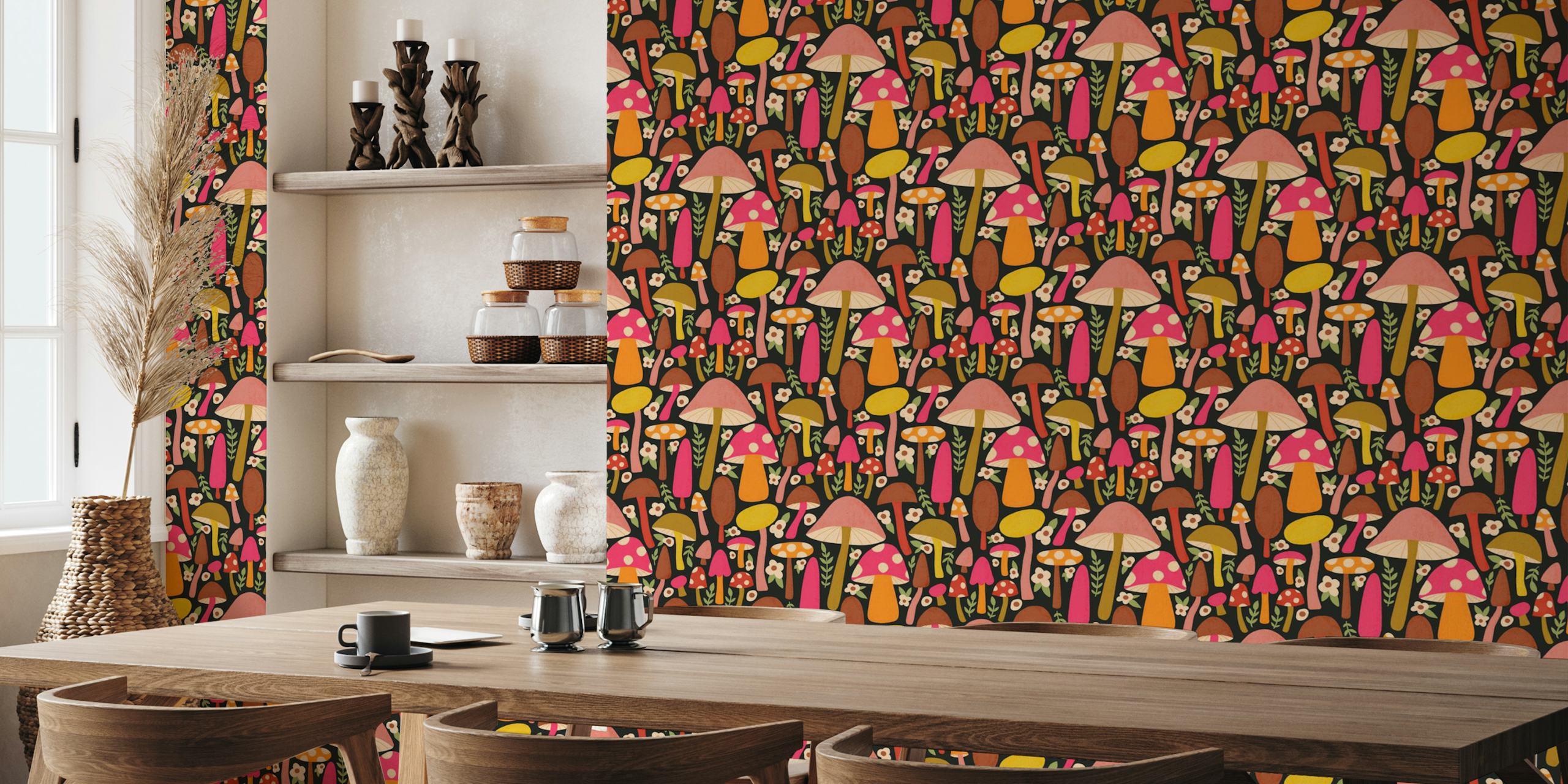 Girly Gothic Mushrooms behang in een kamer