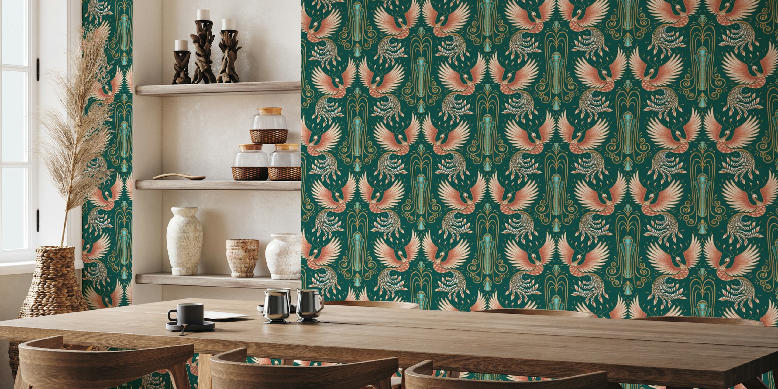 Design de papel de parede Phoenix em um quarto