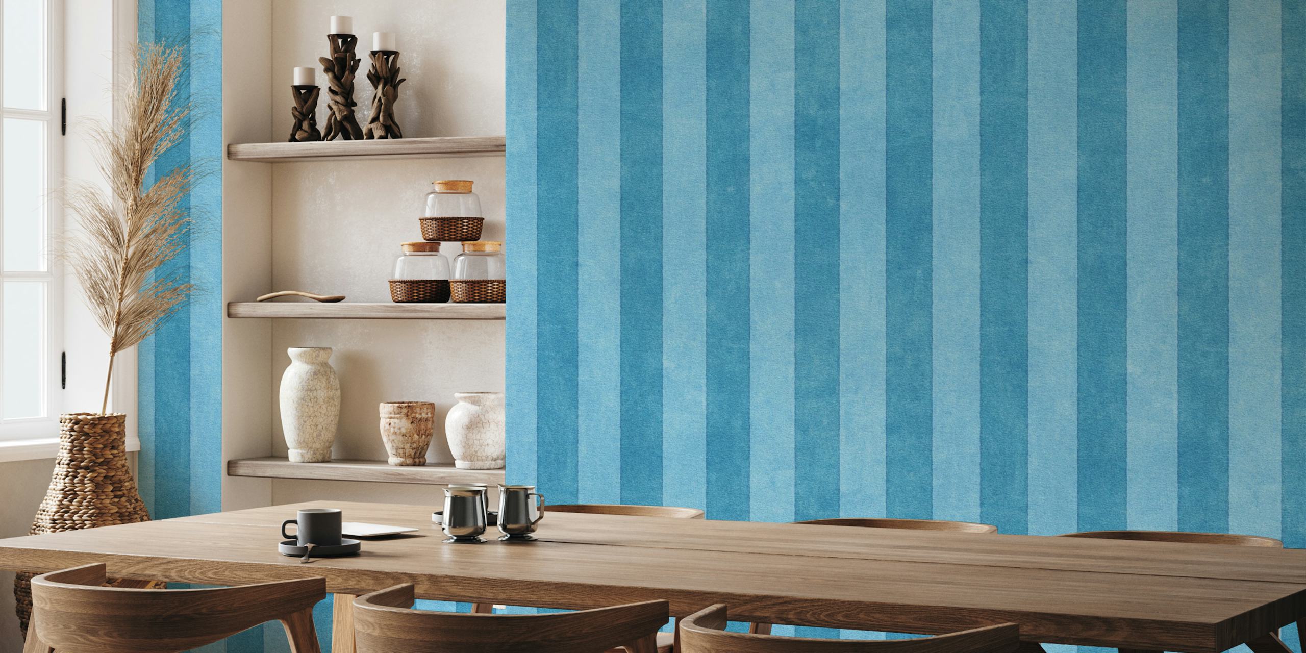 Σχεδίαση Ταπετσαρίας Μπλε Stripes 004 Σε Ένα Δωμάτιο