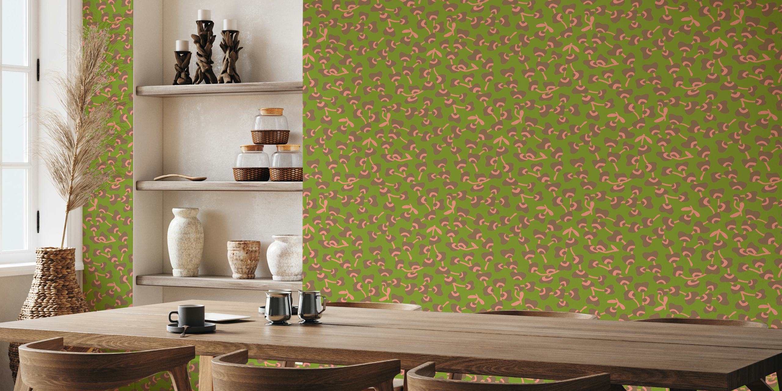 Orchid Ditsy Abstract Retro Floral - Green W Nowoczesnym Pokoju