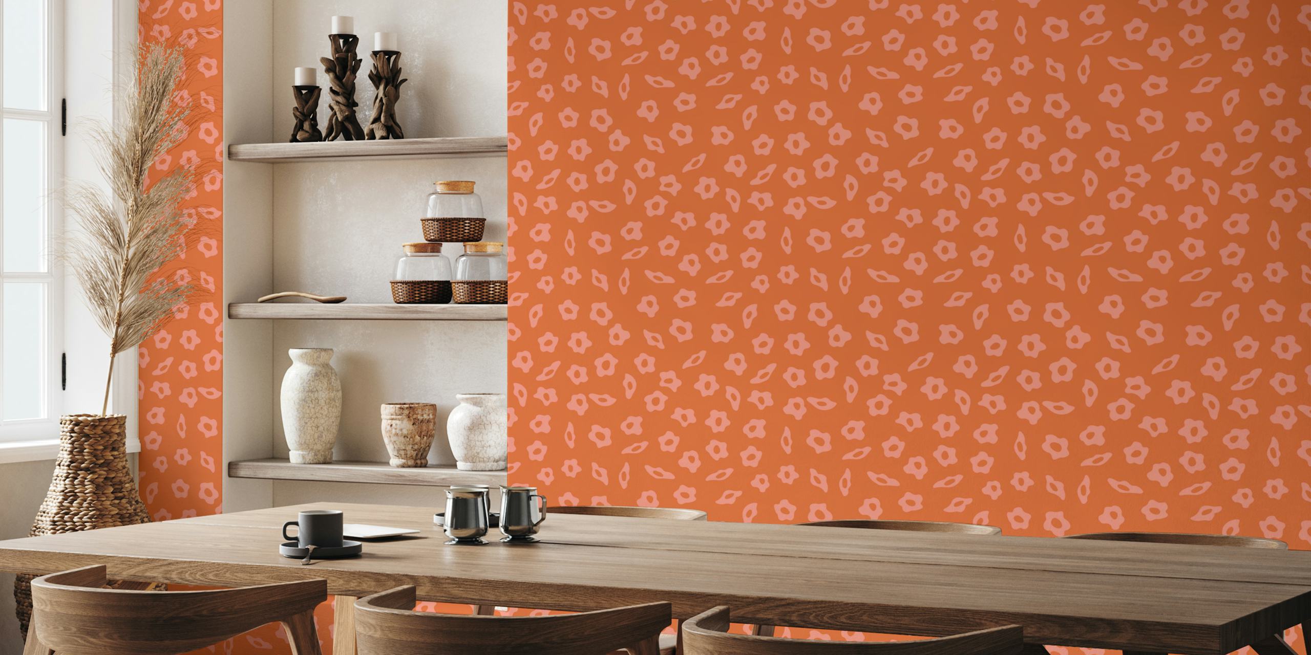 Cottage Blooms Simple Retro Floral - Orange Blomsterdesign I Et Rom