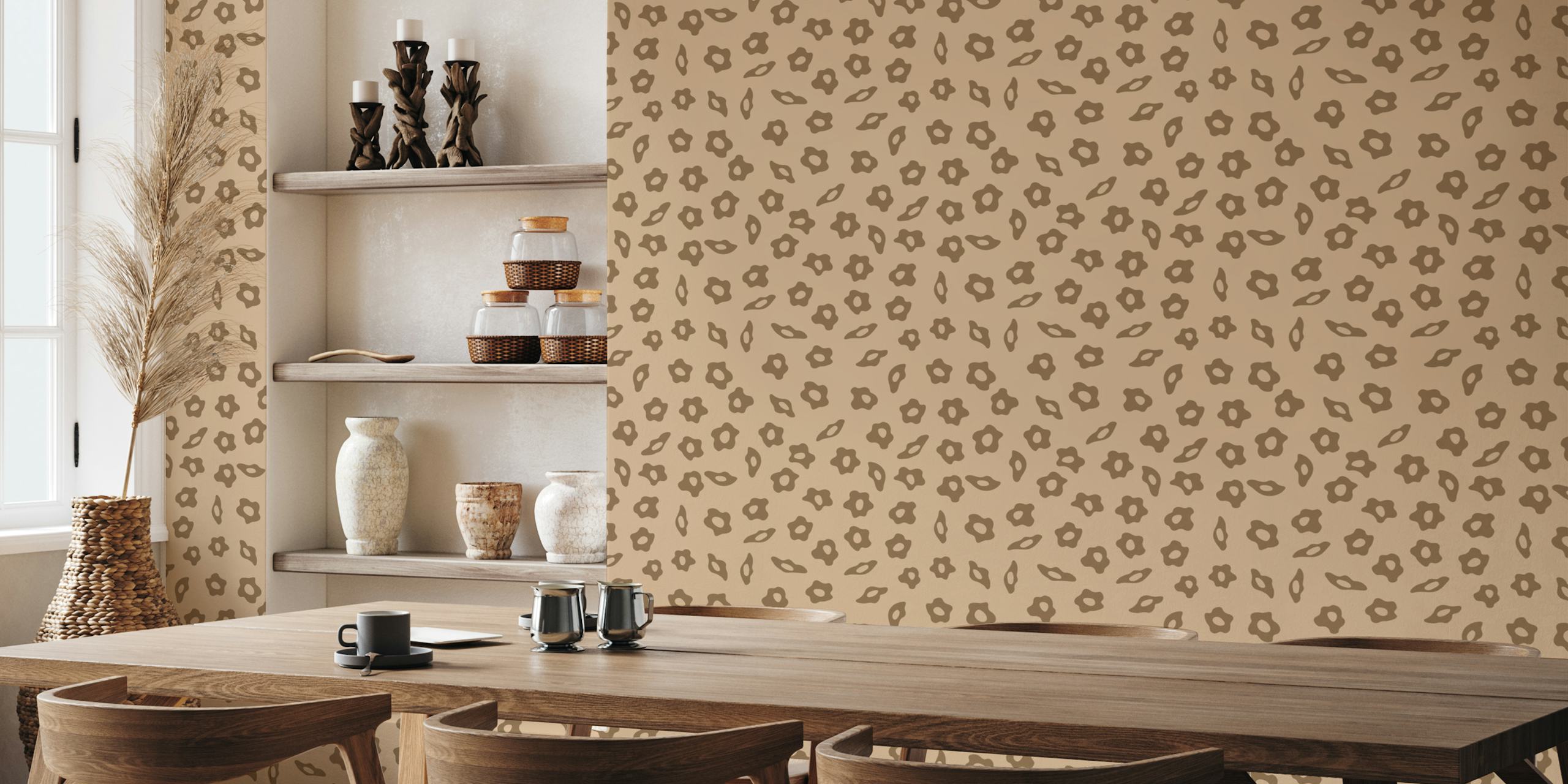 Beige floral pattern with brown motifs wallpaper