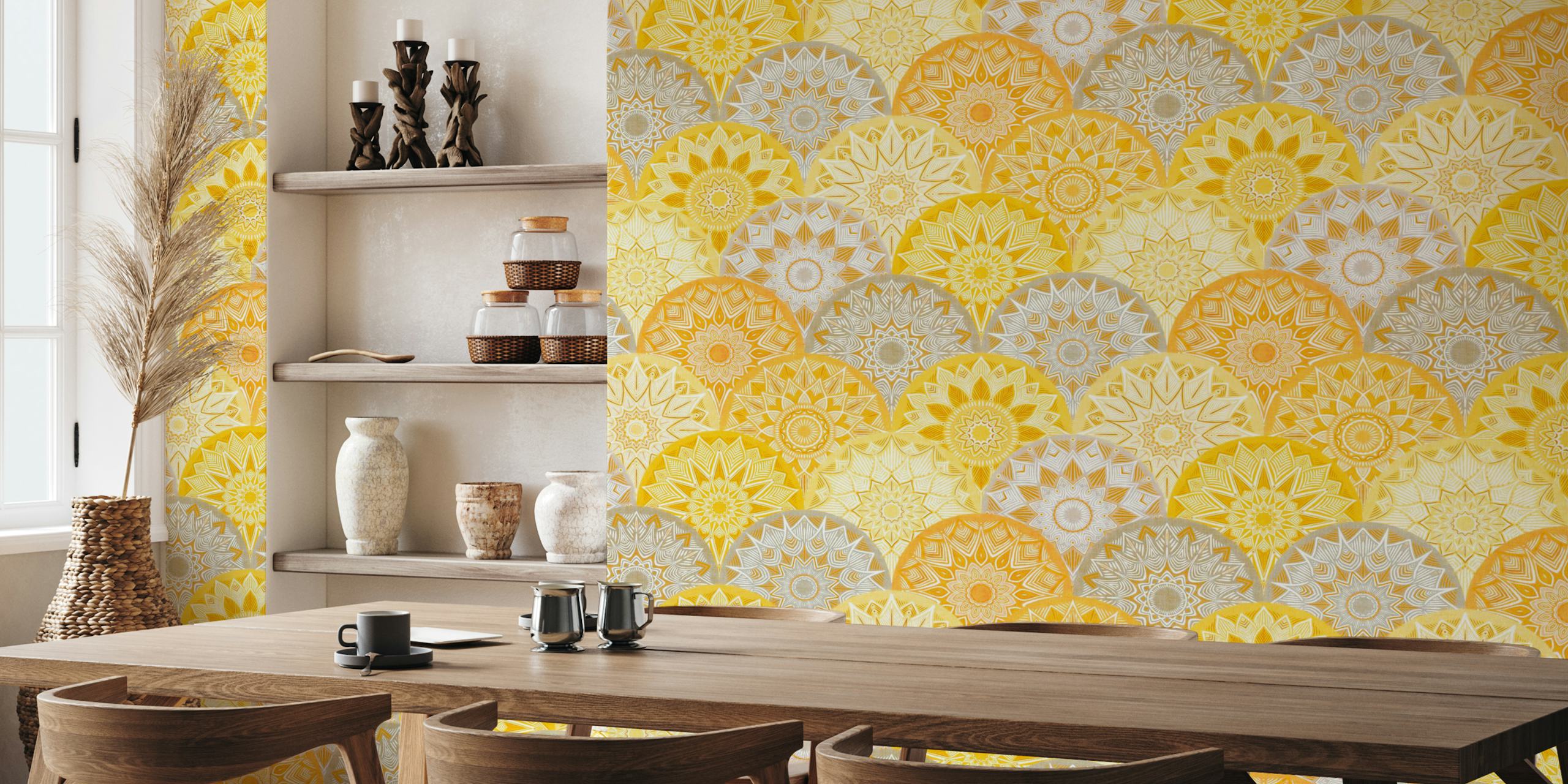 Gold und graue Mandala-Muster auf Tapete