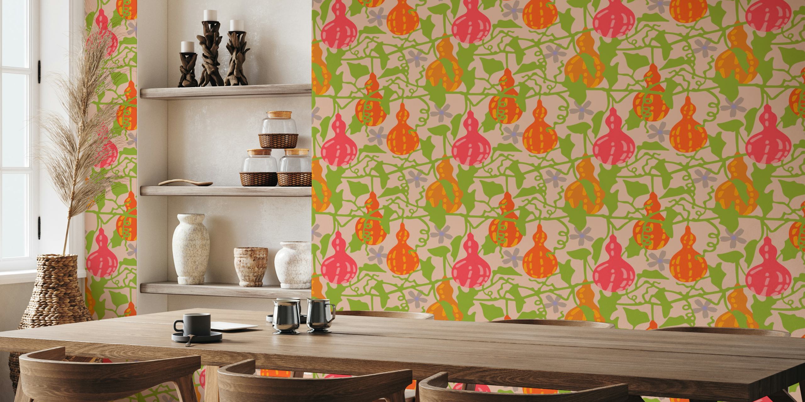 Tropisk IPU Mod Tropical Hawaiian Fruit Gourds Floral tapetdesign i et rum