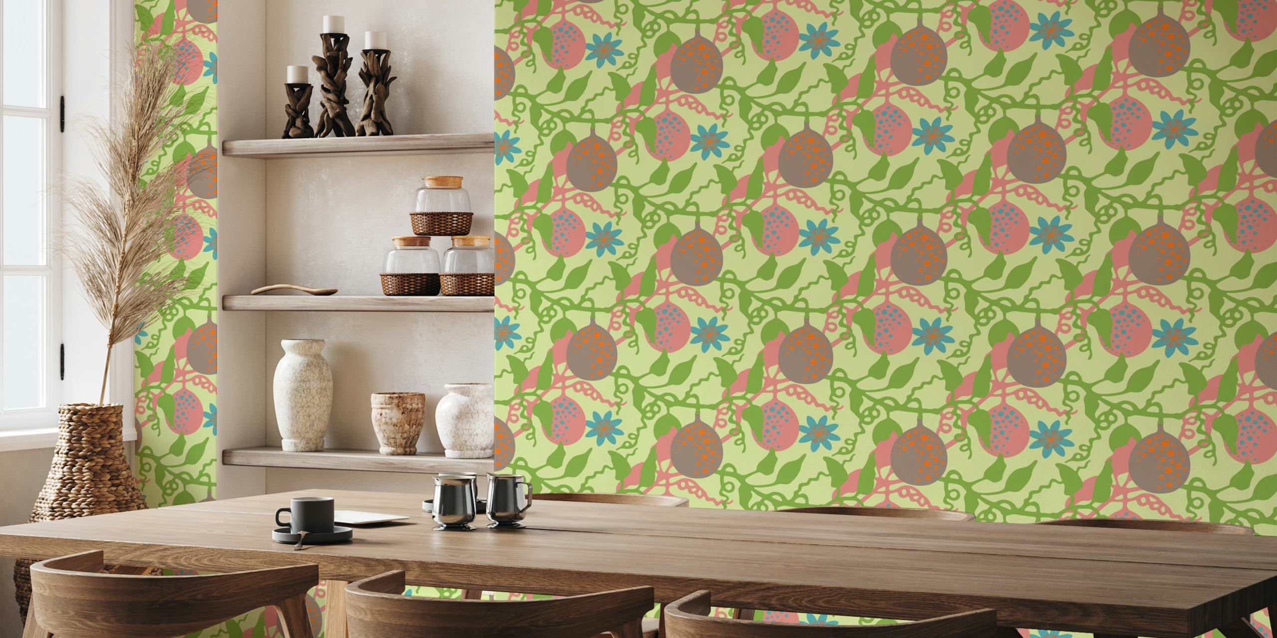 Τροπικό Lilikoi Tropical Hawaii Passion Fruit Floral Ταπετσαρία Σε Ένα Δωμάτιο