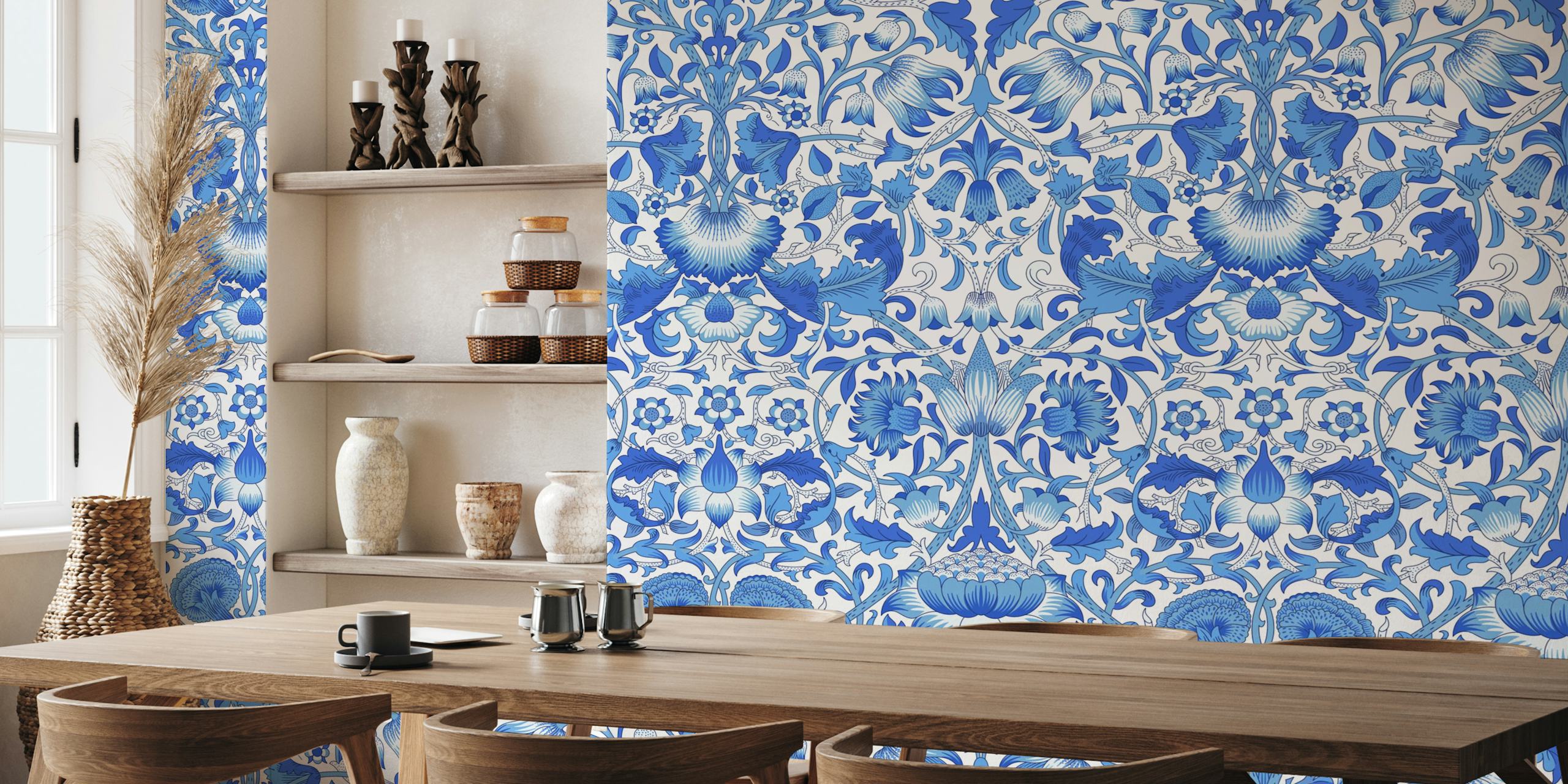 Victorian Lodden Blue wallpaper displayed in a room