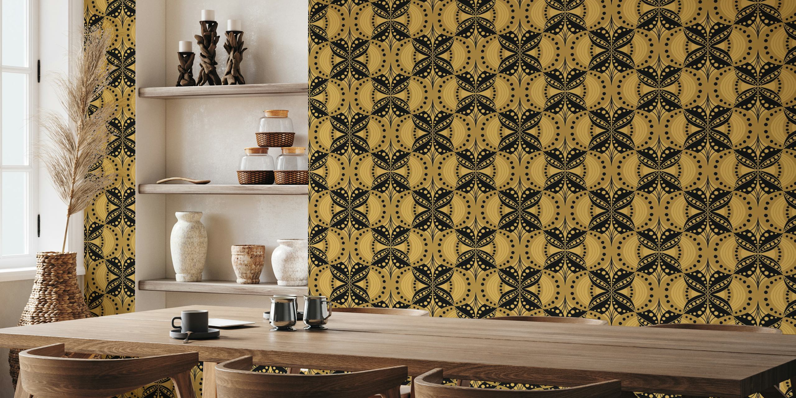 Gold and black geometric pattern wallpaper