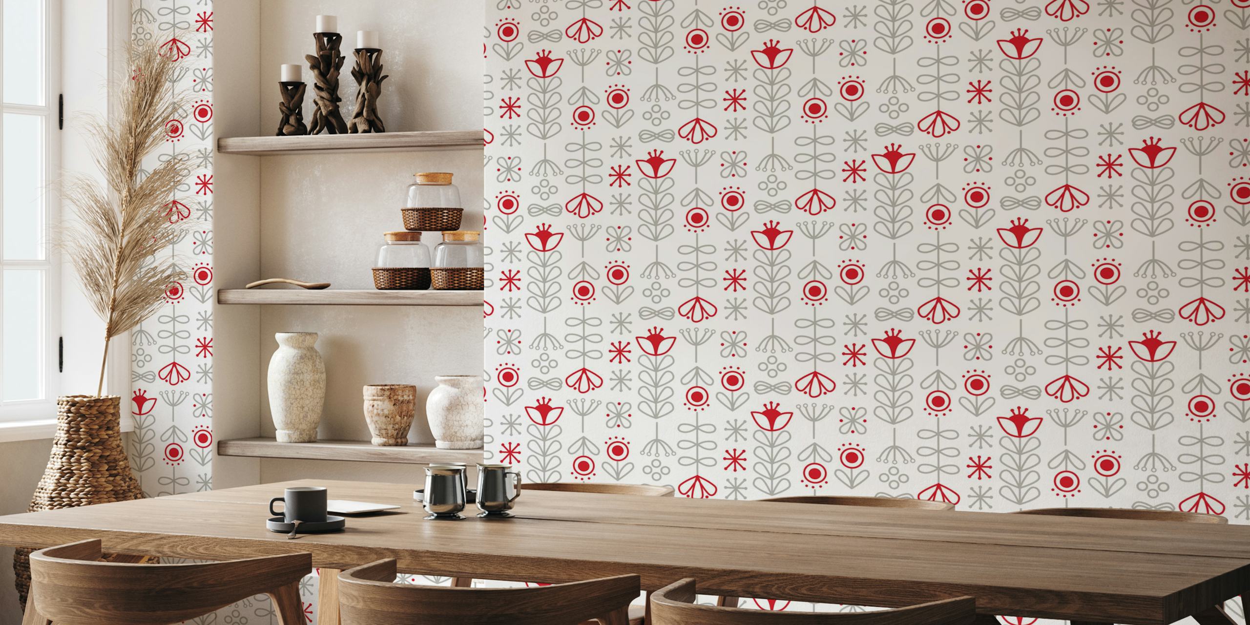 Folk Floral in Red wallpaper in a room