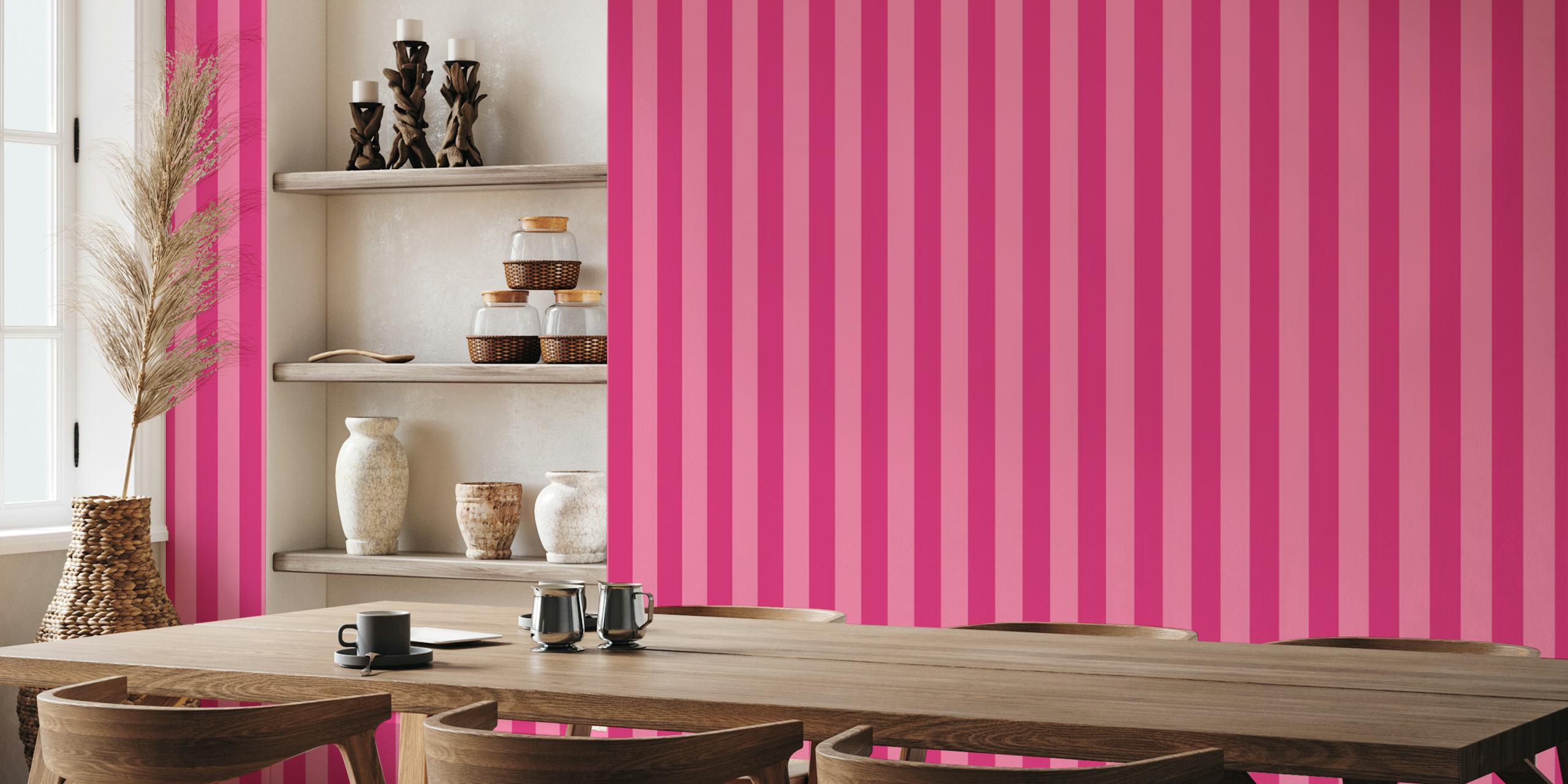 Pink and Magenta Retro Stripes tapet i ett rum