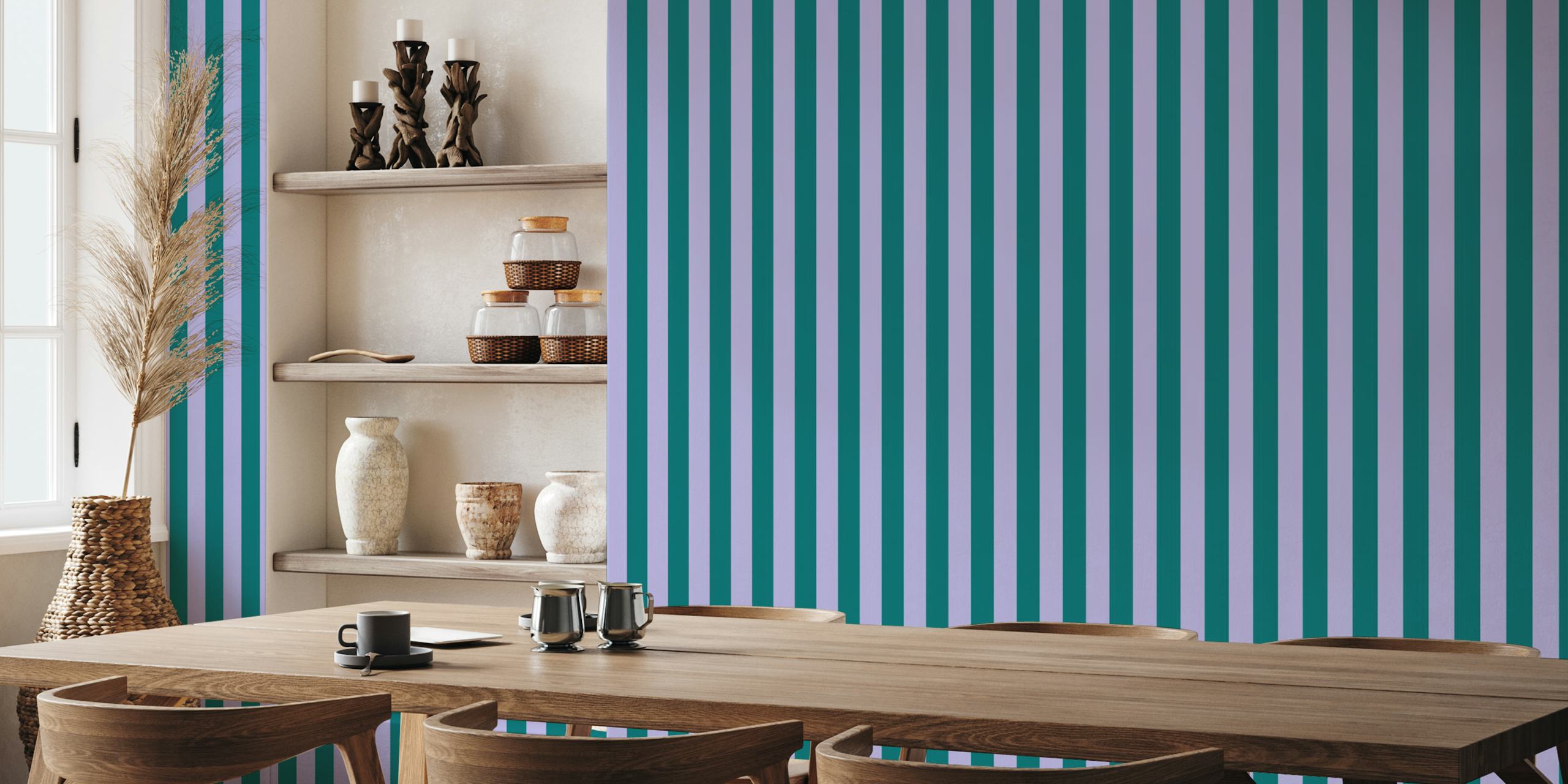 Zidna obloga Pink and Teal Retro Stripes u sobi