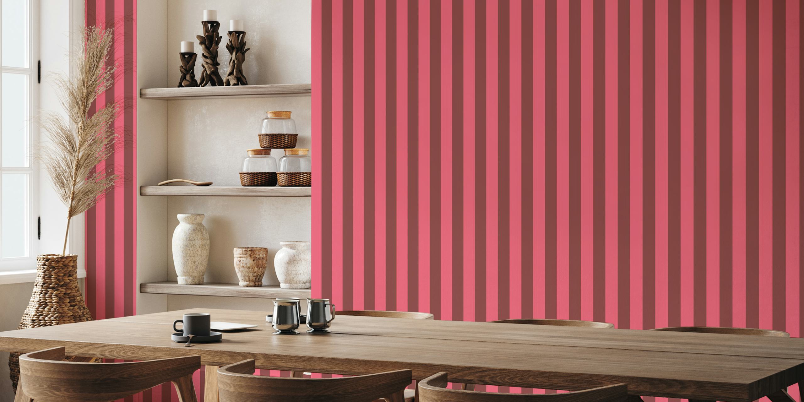 Pink and Brown Vintage Stripes wallpaper in a room