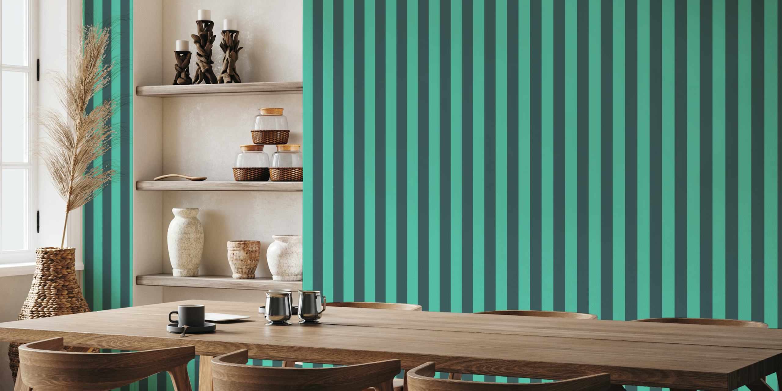 papier peint à rayures verticales bleues et vertes pour un intérieur rétro et stylé
