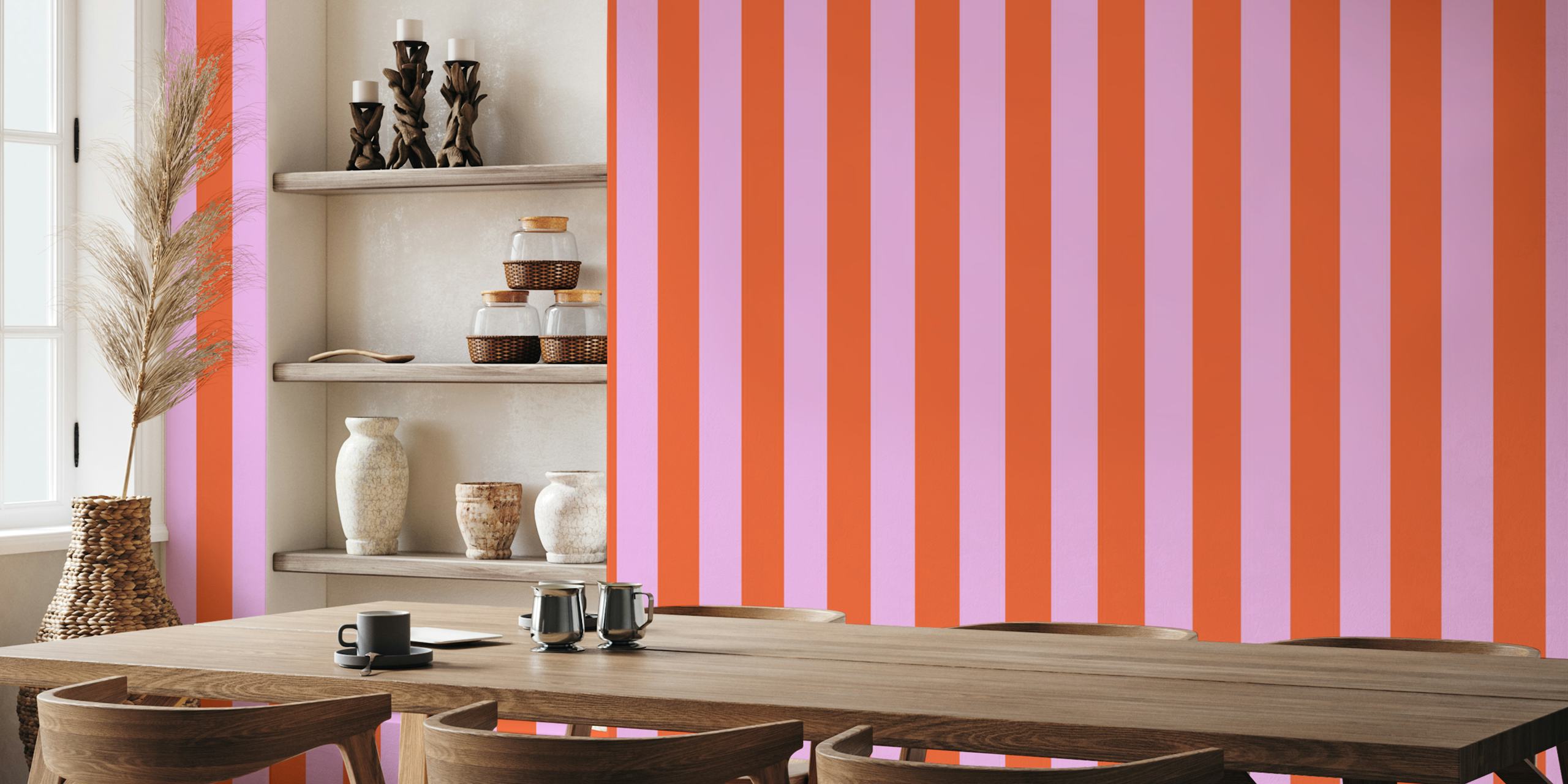 Pink and lavender vertical striped wallpaper