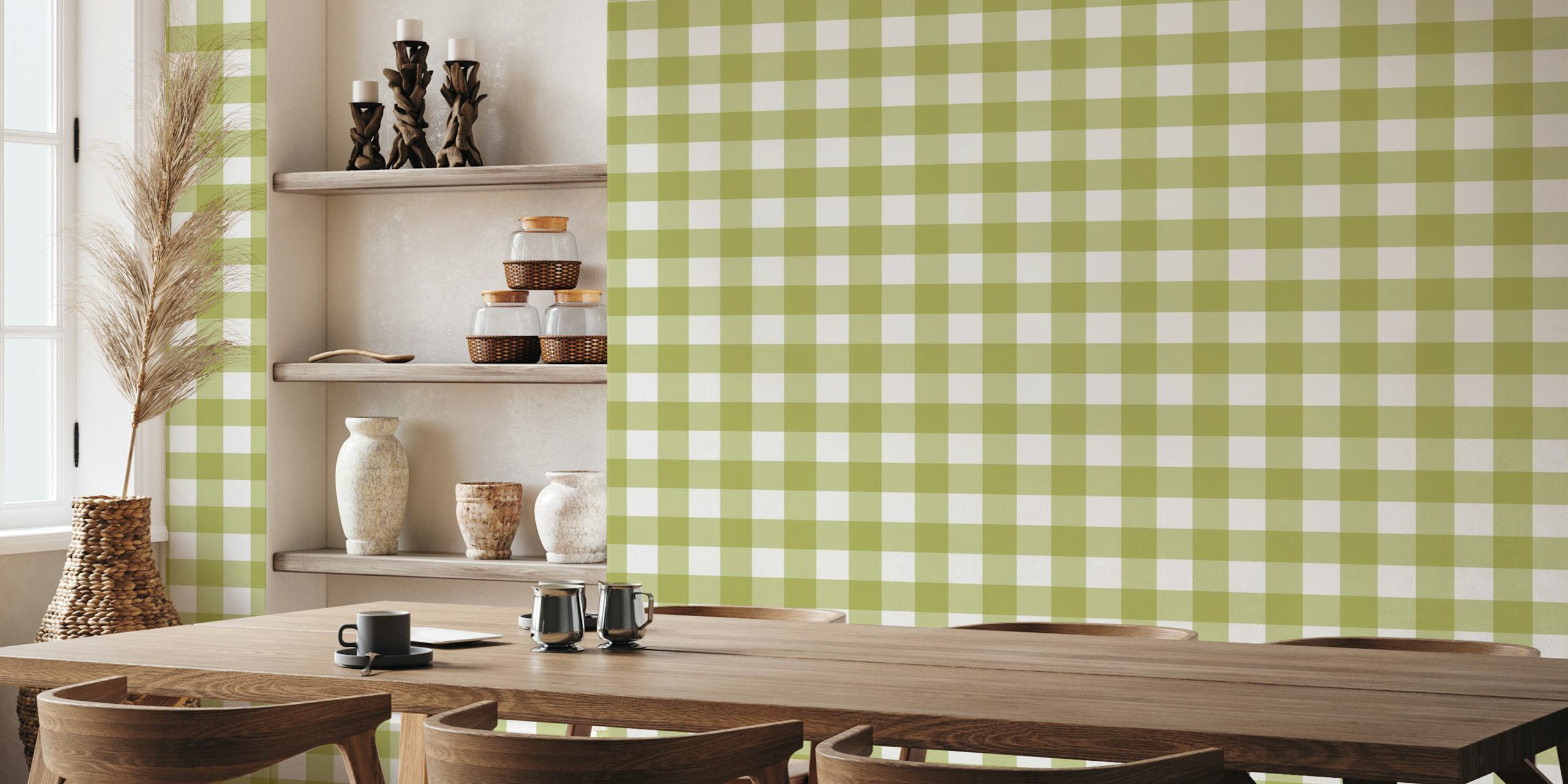 Ταπετσαρία Green Banana Gingham σε ένα δωμάτιο