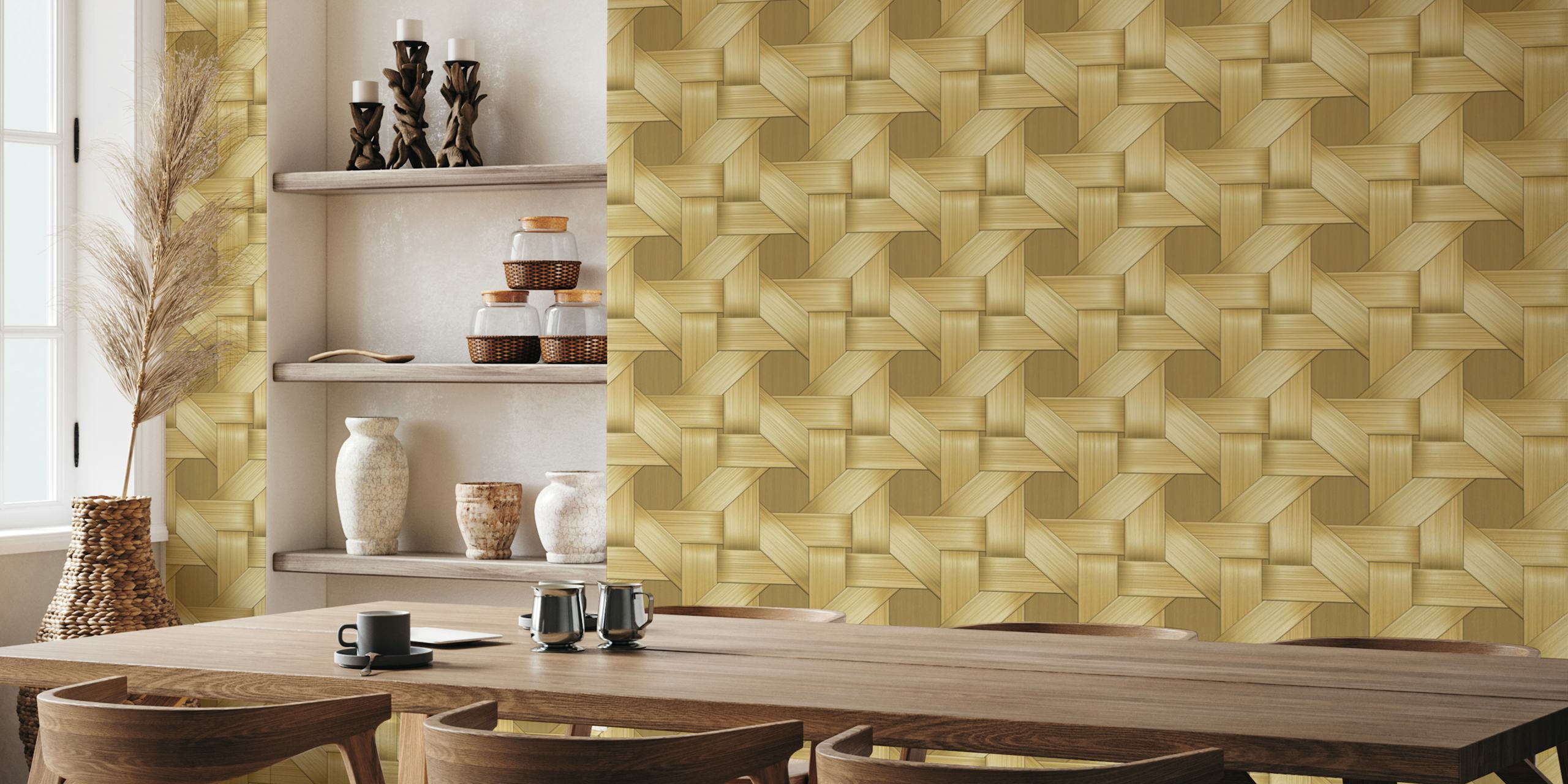 Papel de parede com padrão de trançado veneziano tradicional em tons neutros