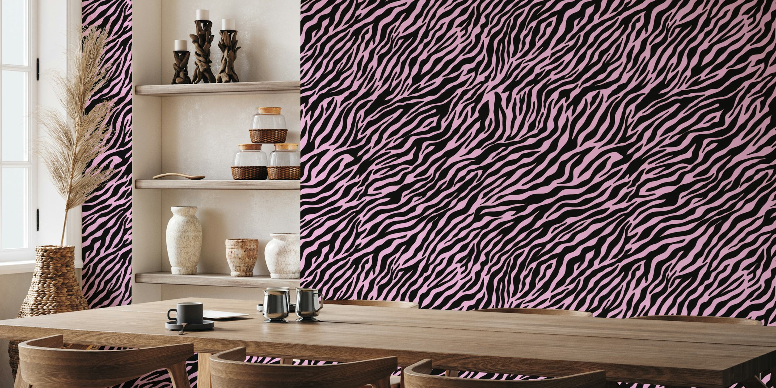 Zebra stripe wallpaper in blue on display