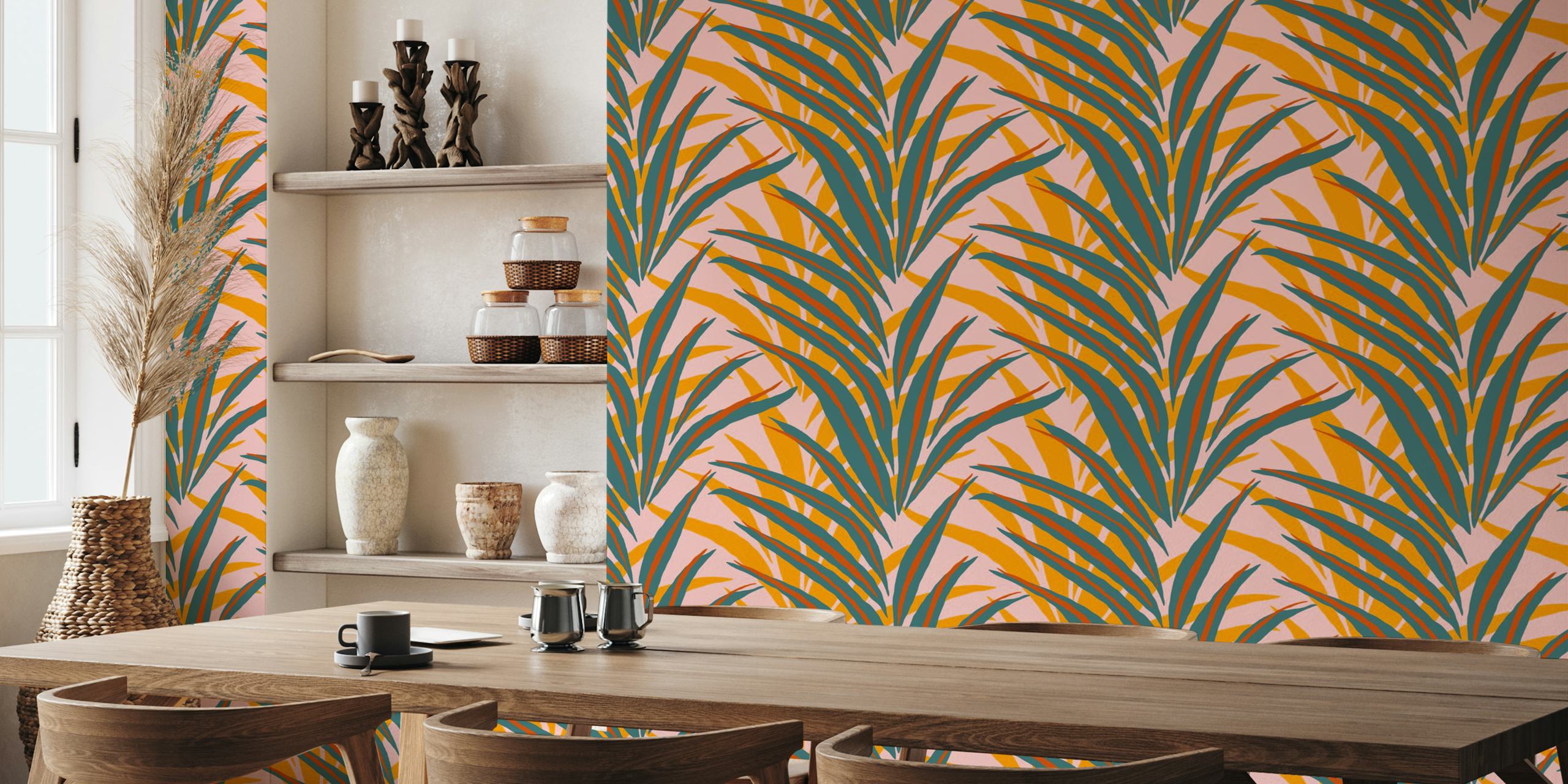 Tropical leaves wallpaper in room setting