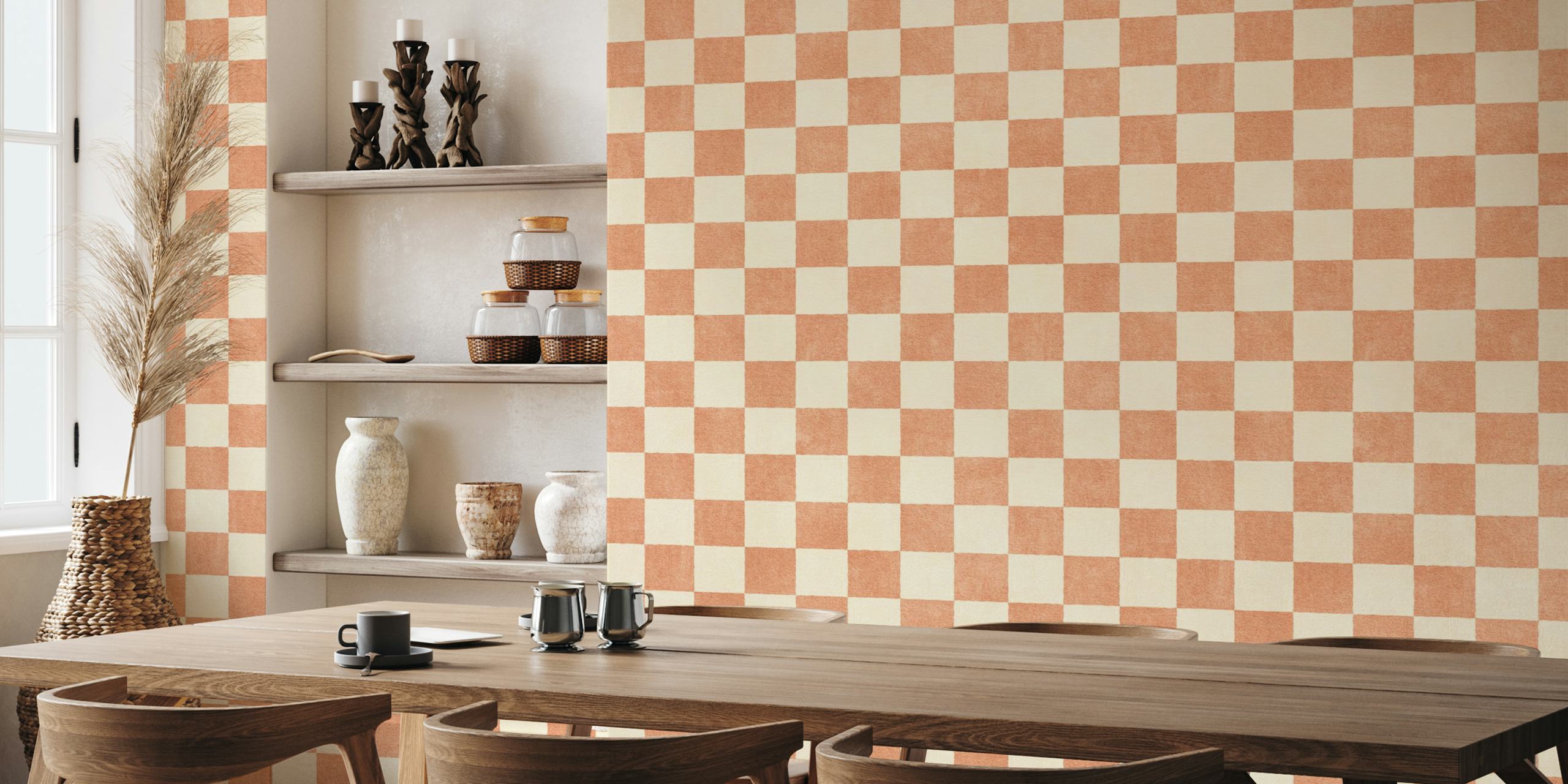 Checker wallpaper design in a room