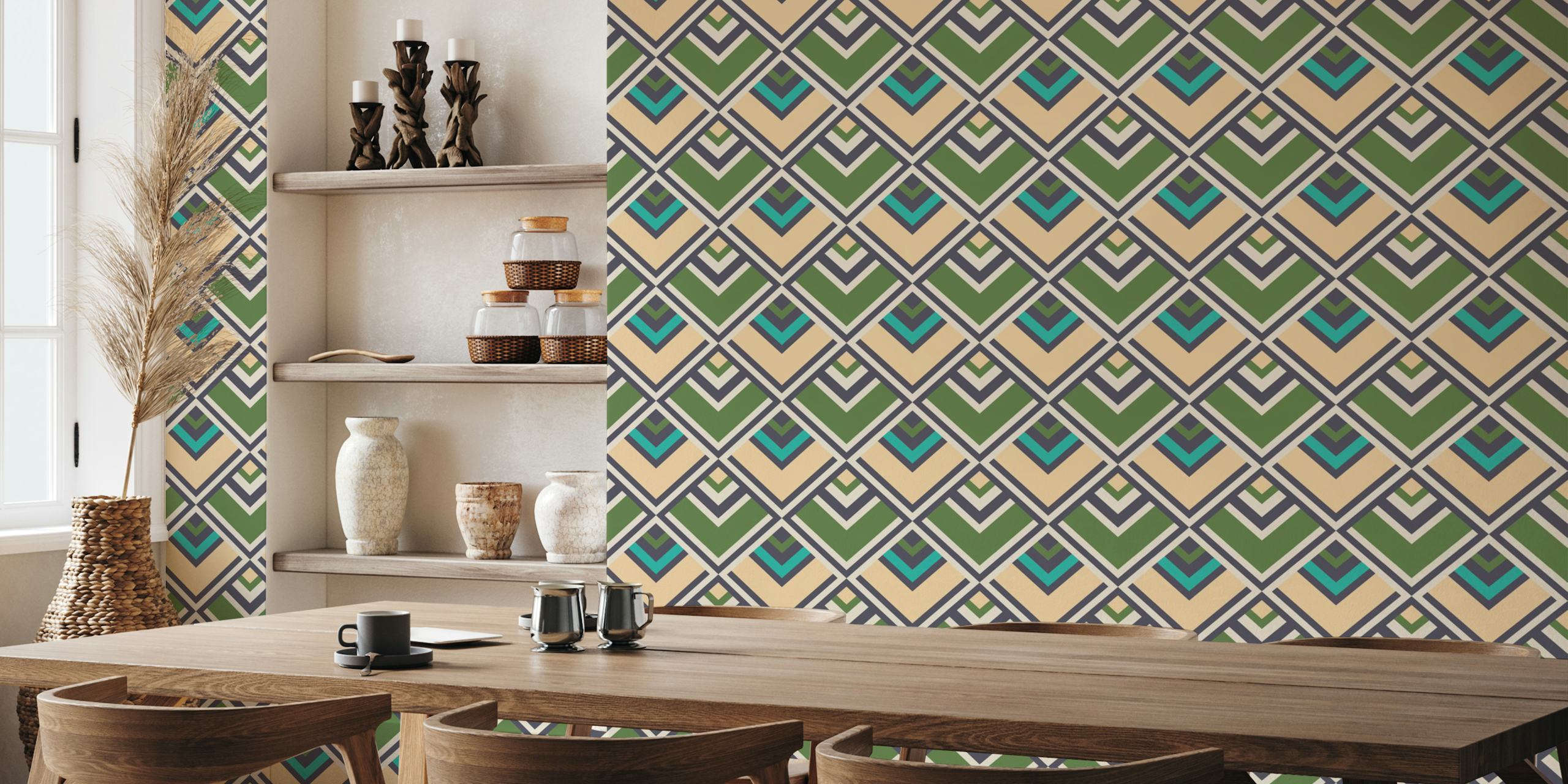 Retro diamond graphic wallpaper i ett rum