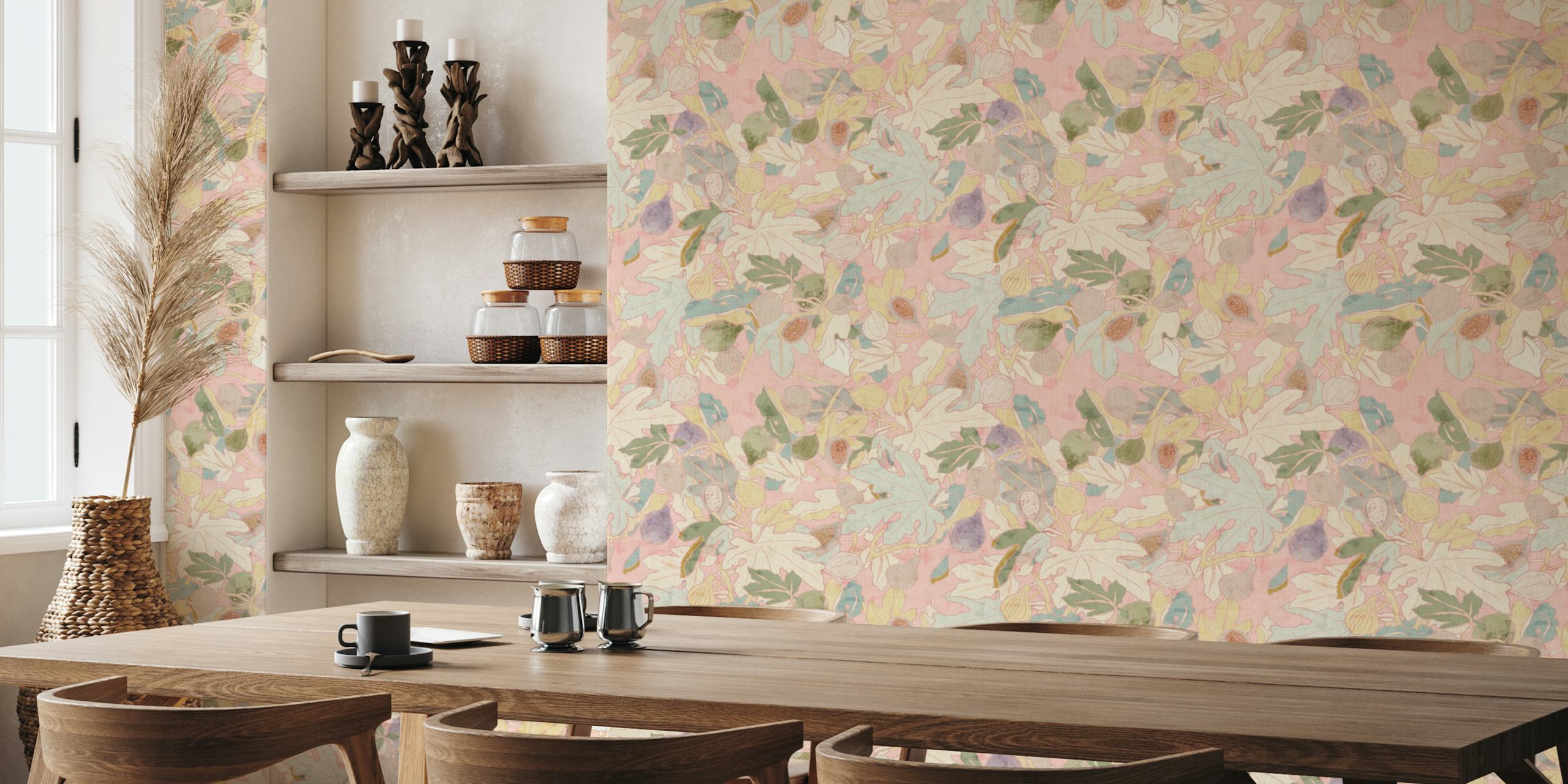 Summer figs and leaves wallpaper design