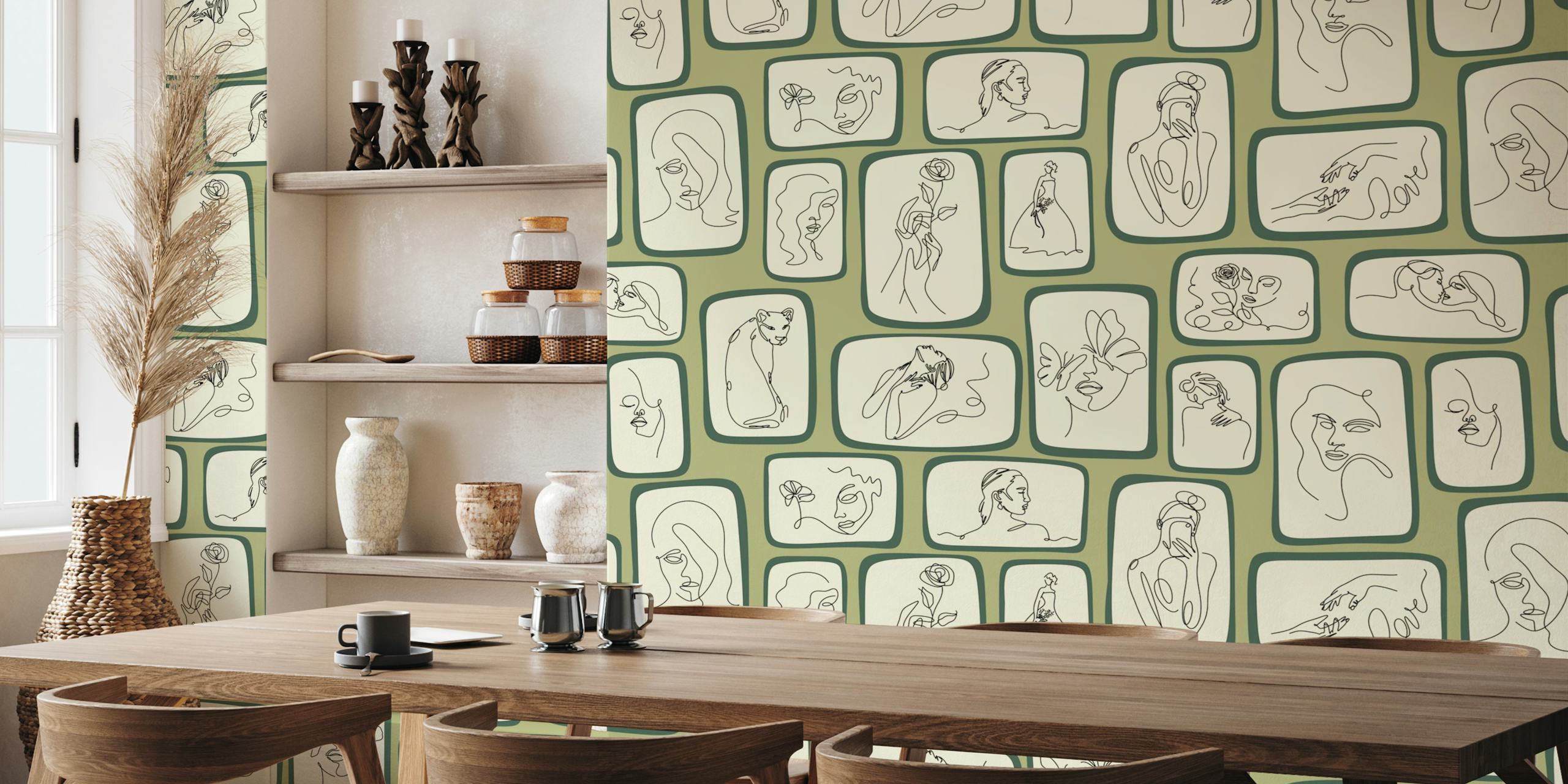 Line Art Gallery 3 green dizajn tapete u sobi