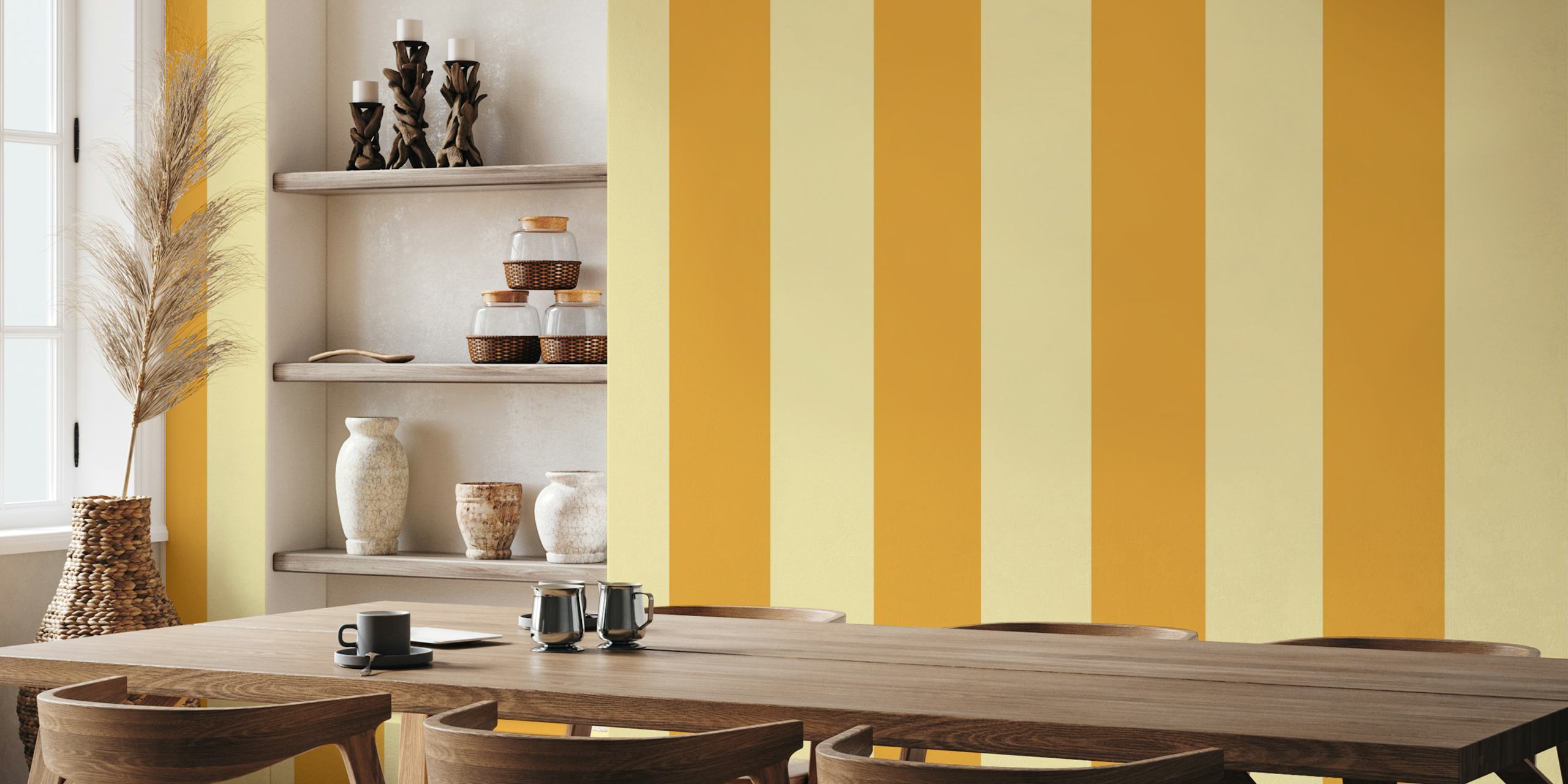 Tapeta Vanilla And Mustard Yellow Stripes v pokoji