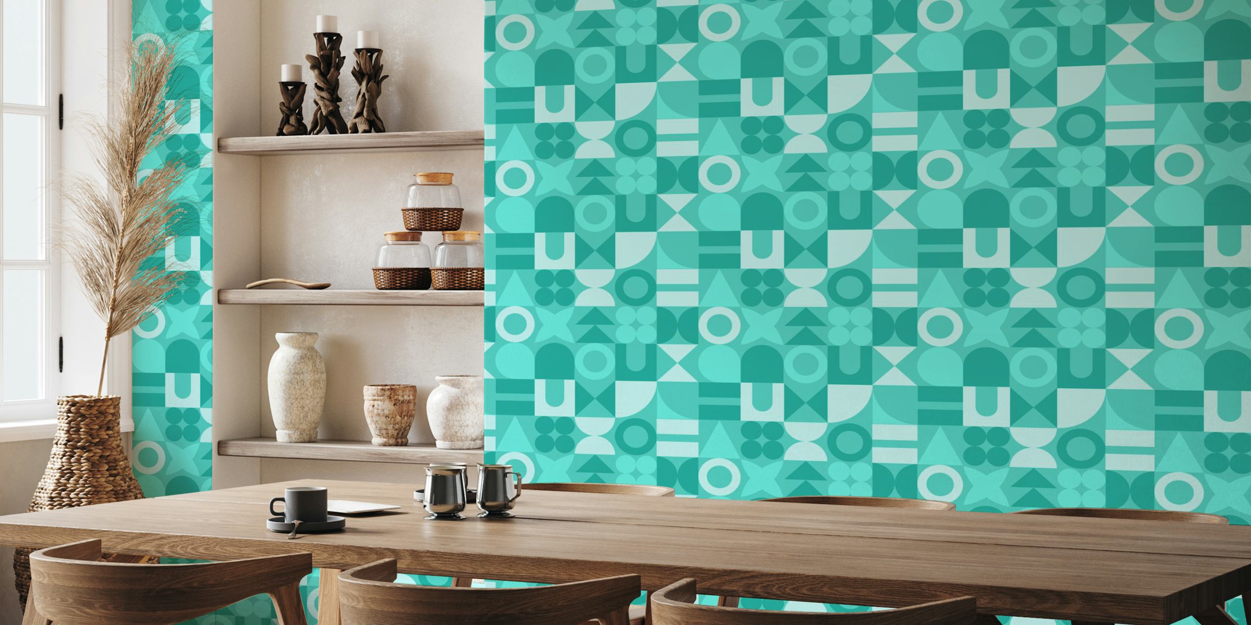 Ocean Mid Century Retro Geometric Shapes wallpaper