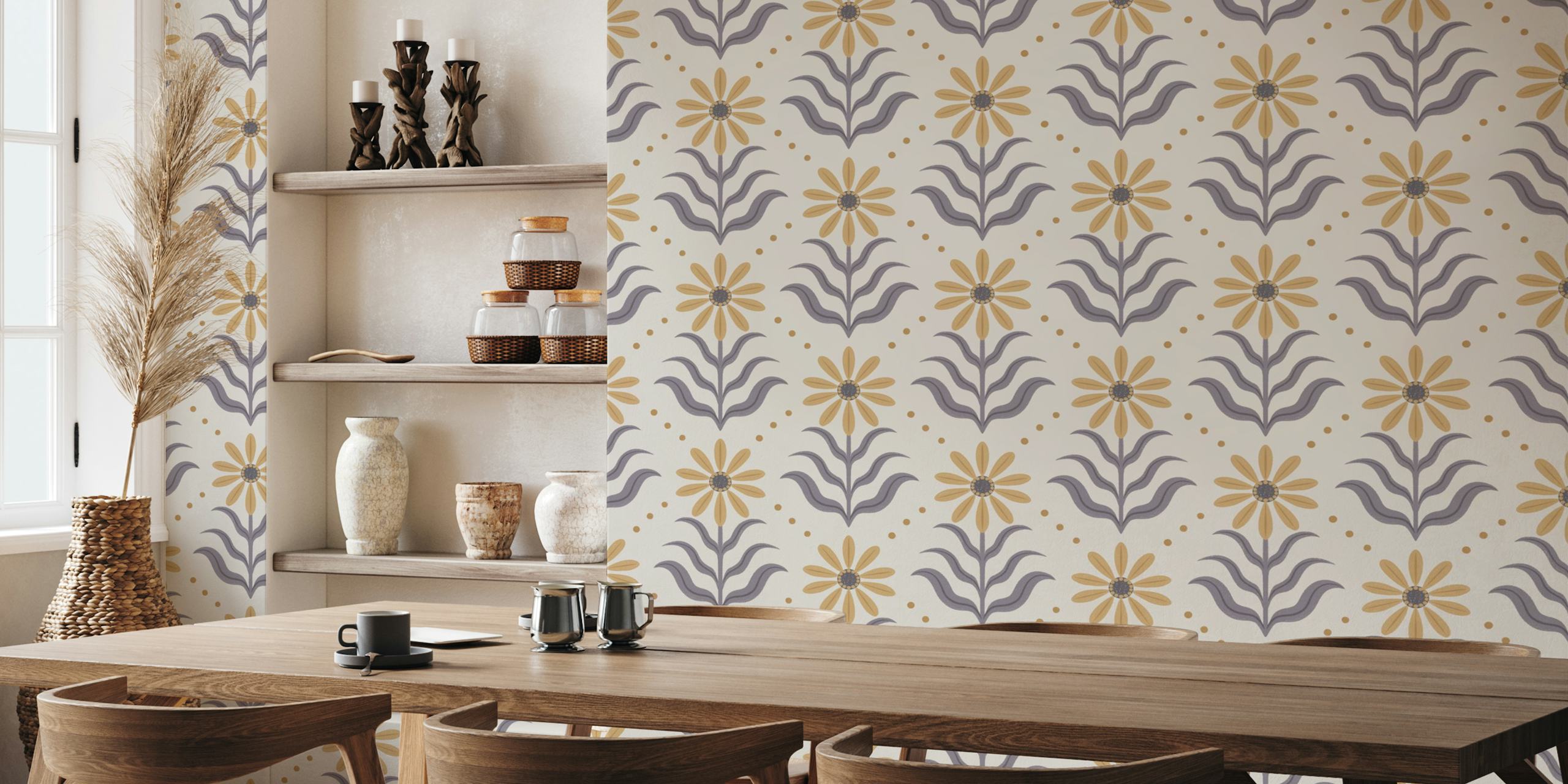 Padrão de papel de parede Vintage Geo Floral Ochre