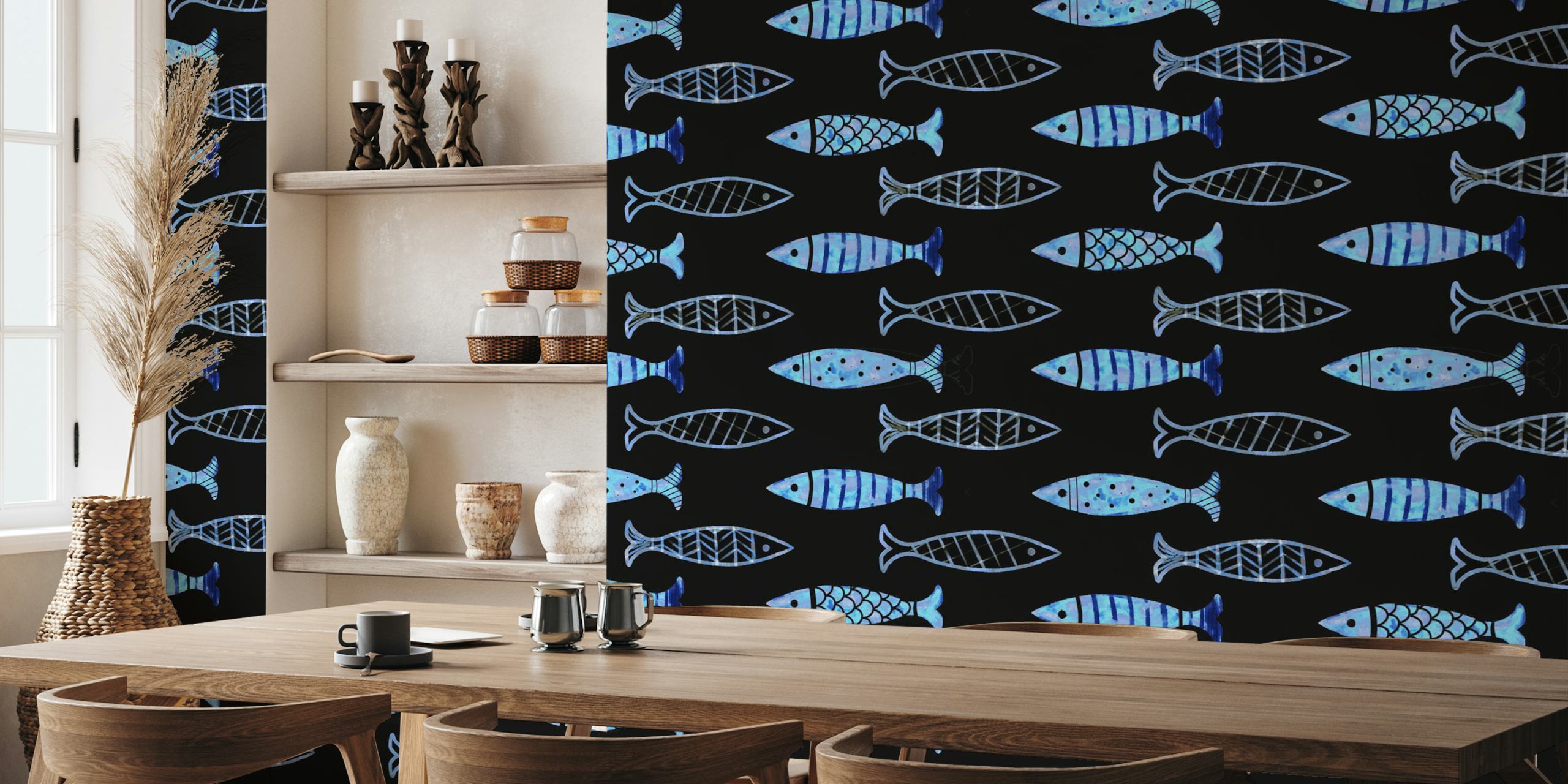 Fishy theme wallpaper i et rum