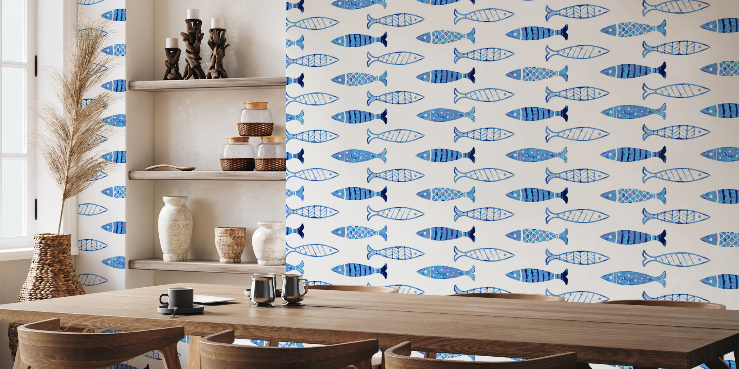 Blue Fish Pattern Wallpaper for Kids Room